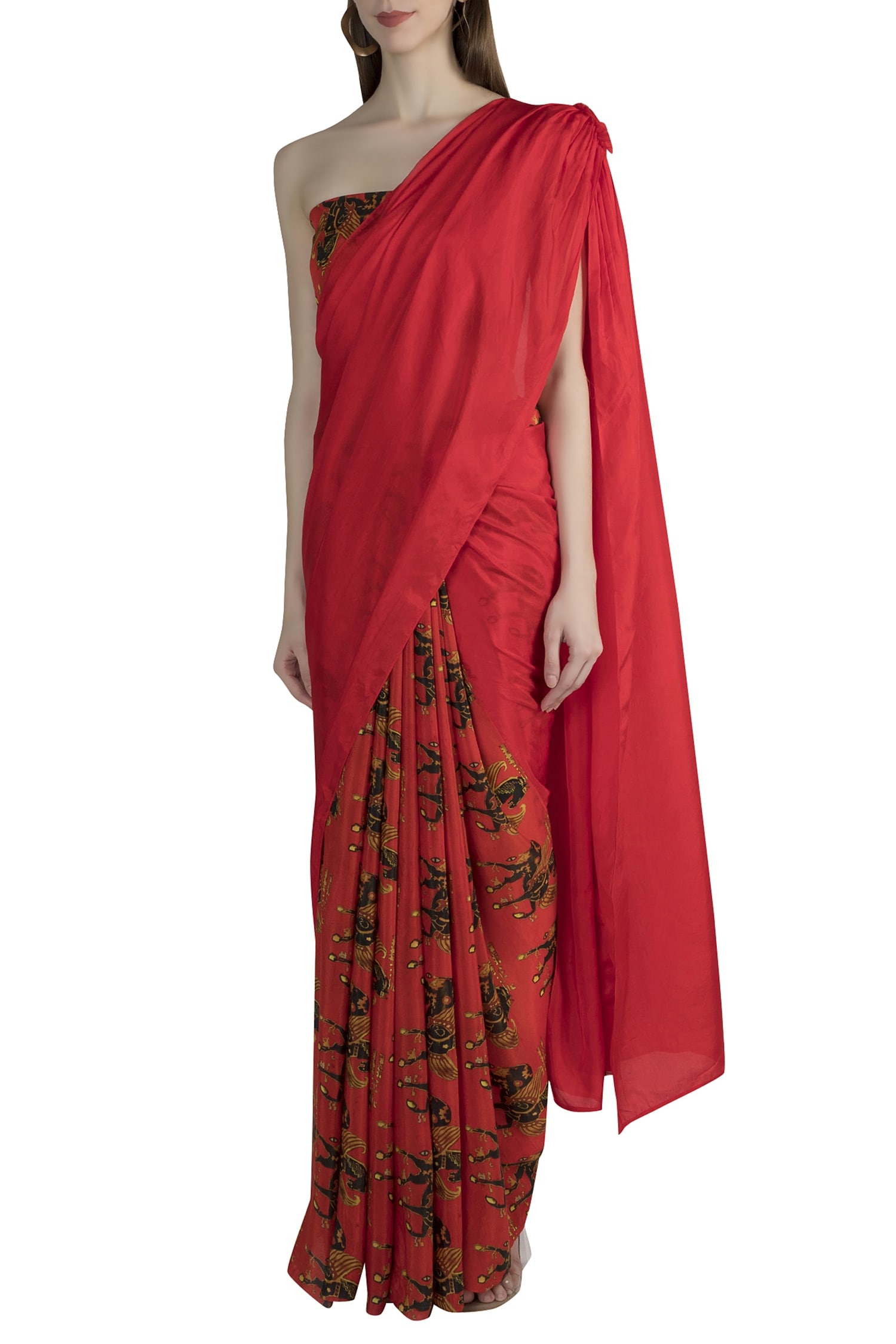 Buy Masaba Red Silk Saree With Unstitched Blouse Fabric Online | Aza ...