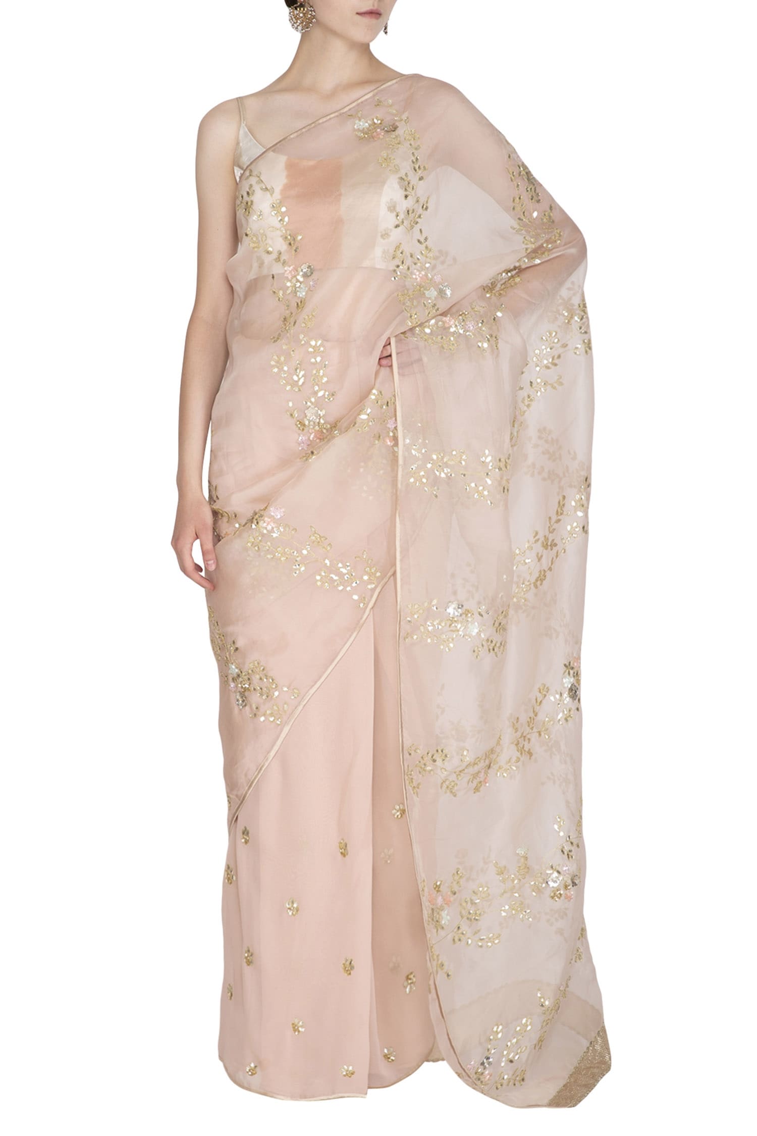 Devnaagri Pink Gajji Embroidered Saree With Blouse