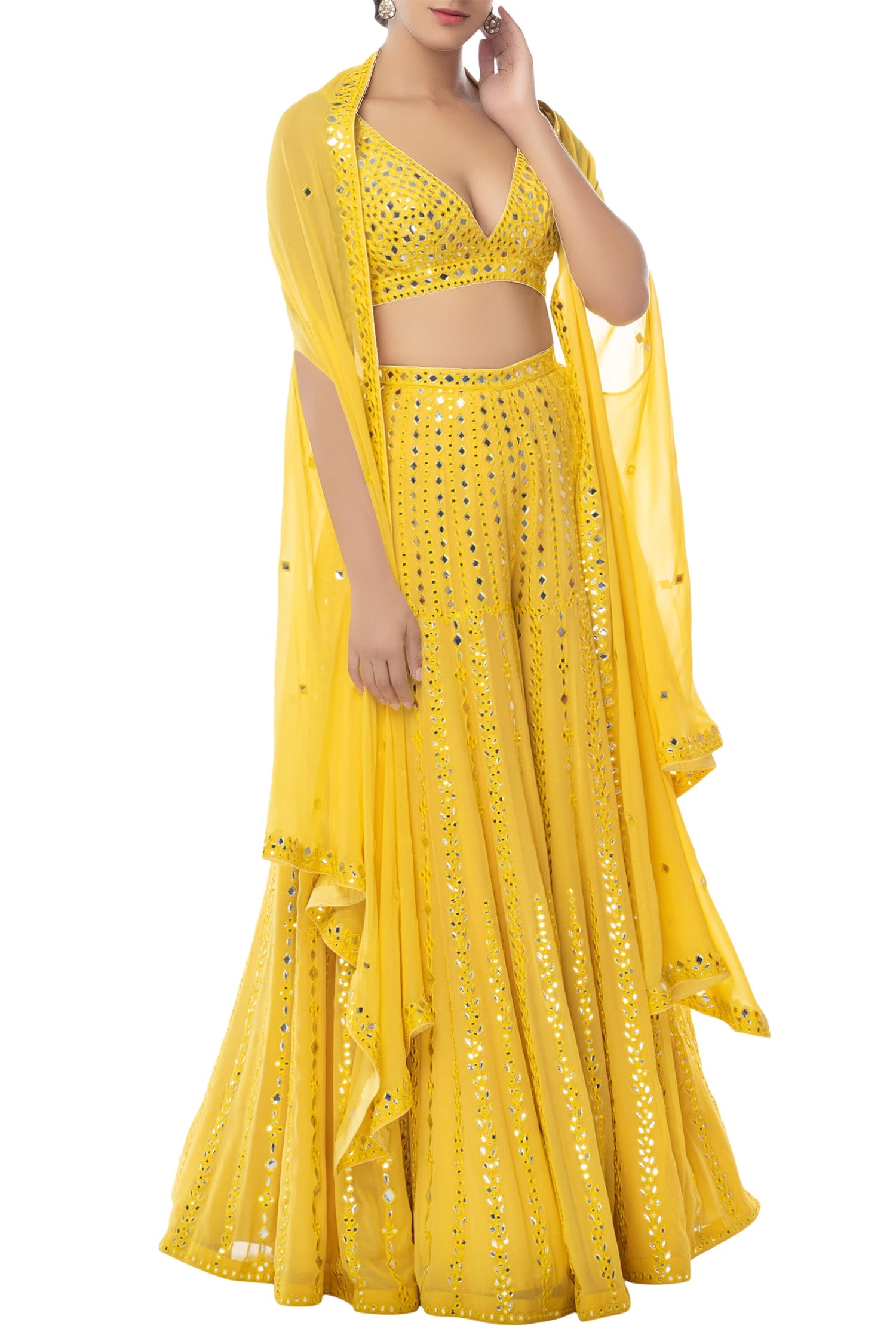 Buy Tamanna Punjabi Kapoor Yellow Georgette Embroidered Sharara With ...