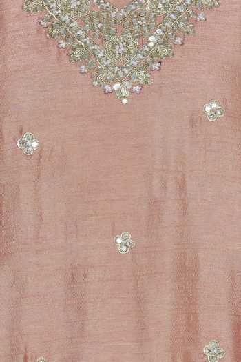 Peach Floral Embroidered Pleated Thread Work Kurta With Sharara main image 1