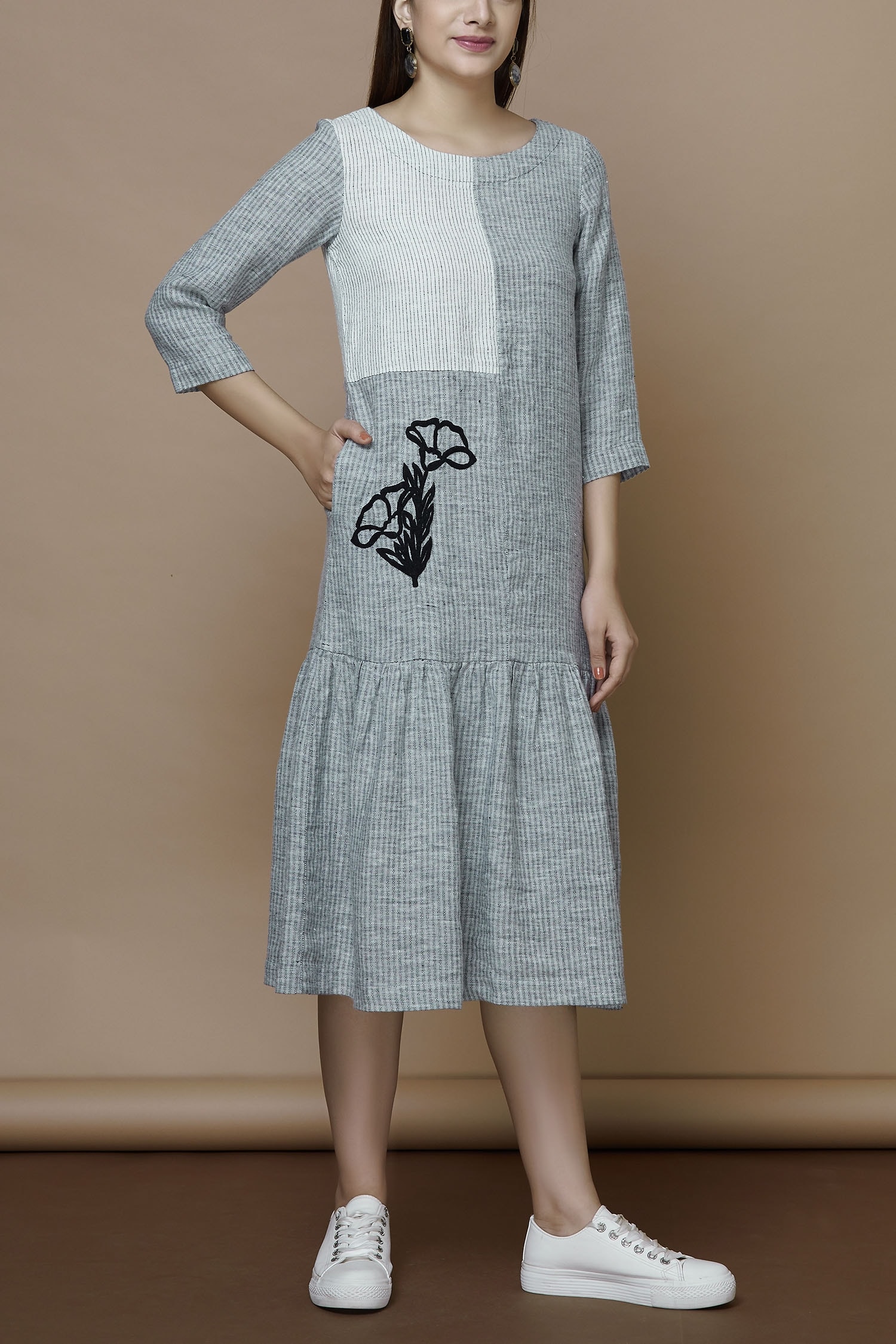 Buy White Linen Round Midi Dress For Women by Purvi Kabra Online at Aza ...
