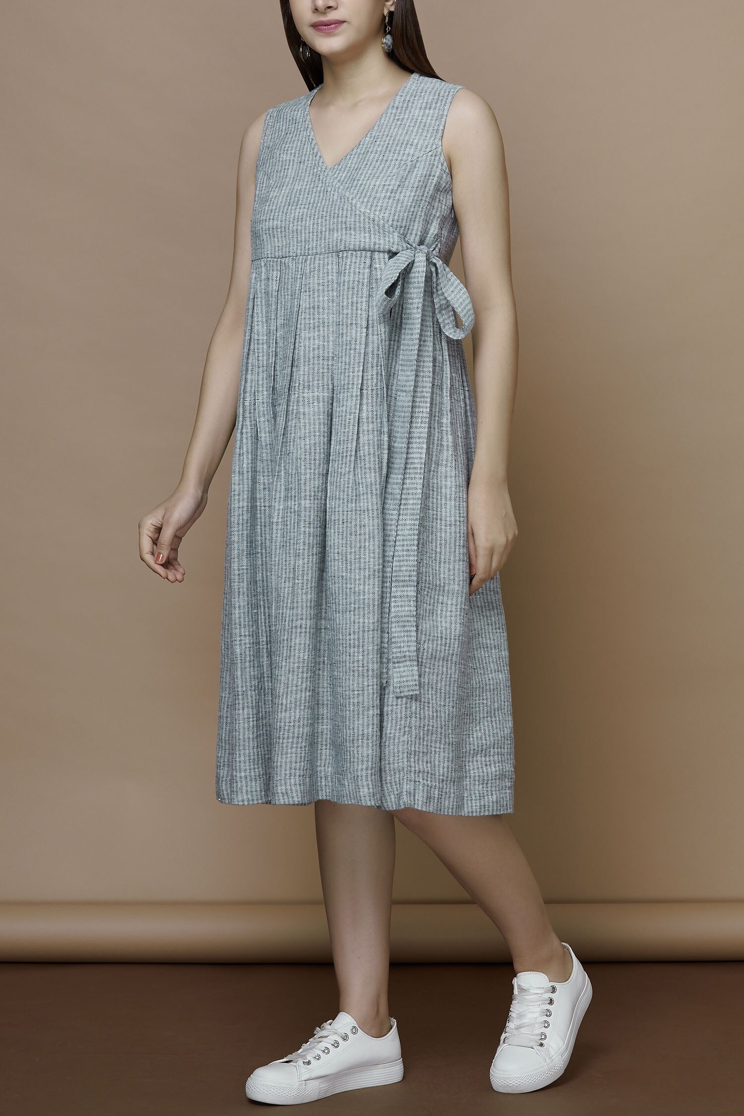 Buy Purvi Kabra Grey Linen Midi Dress Online Aza Fashions