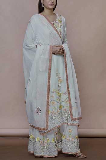 Armagh Organza Off White Kurta with Sharara Set
