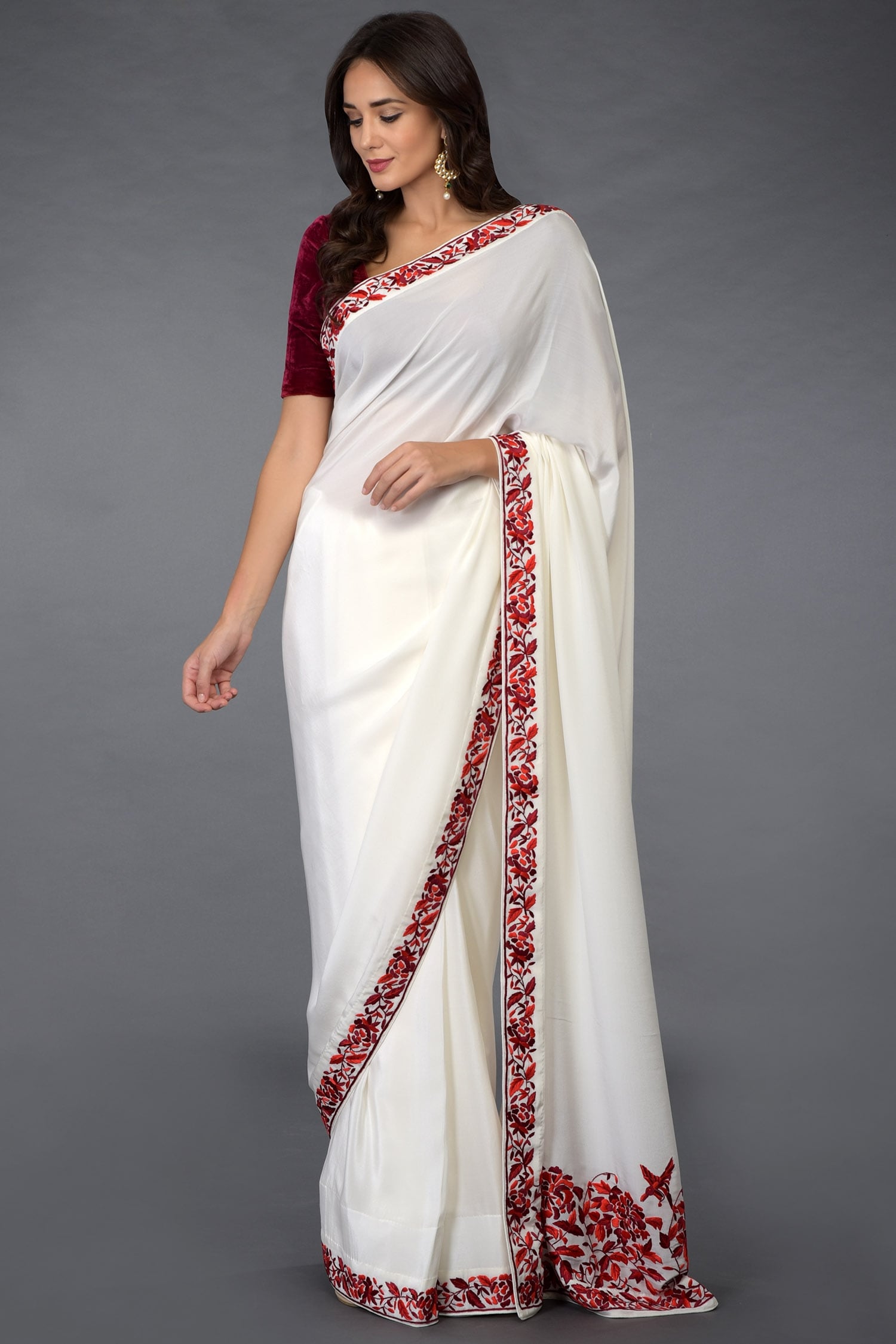 Buy Talking Threads Off White Pure Crepe Silk Embroidered Saree With ...