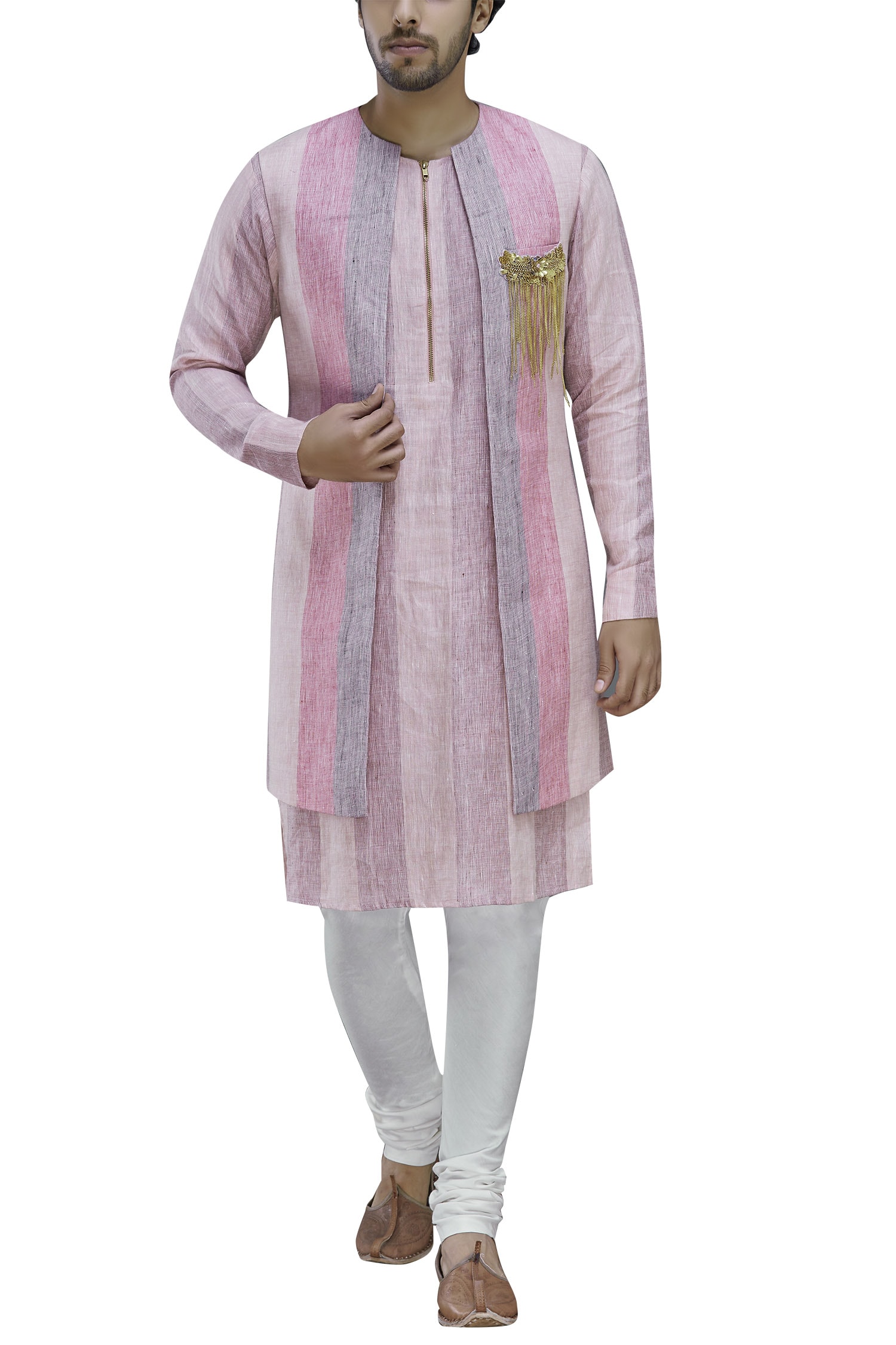 Manish Nagdeo Grey Linen Kurta Jacket Set For Men