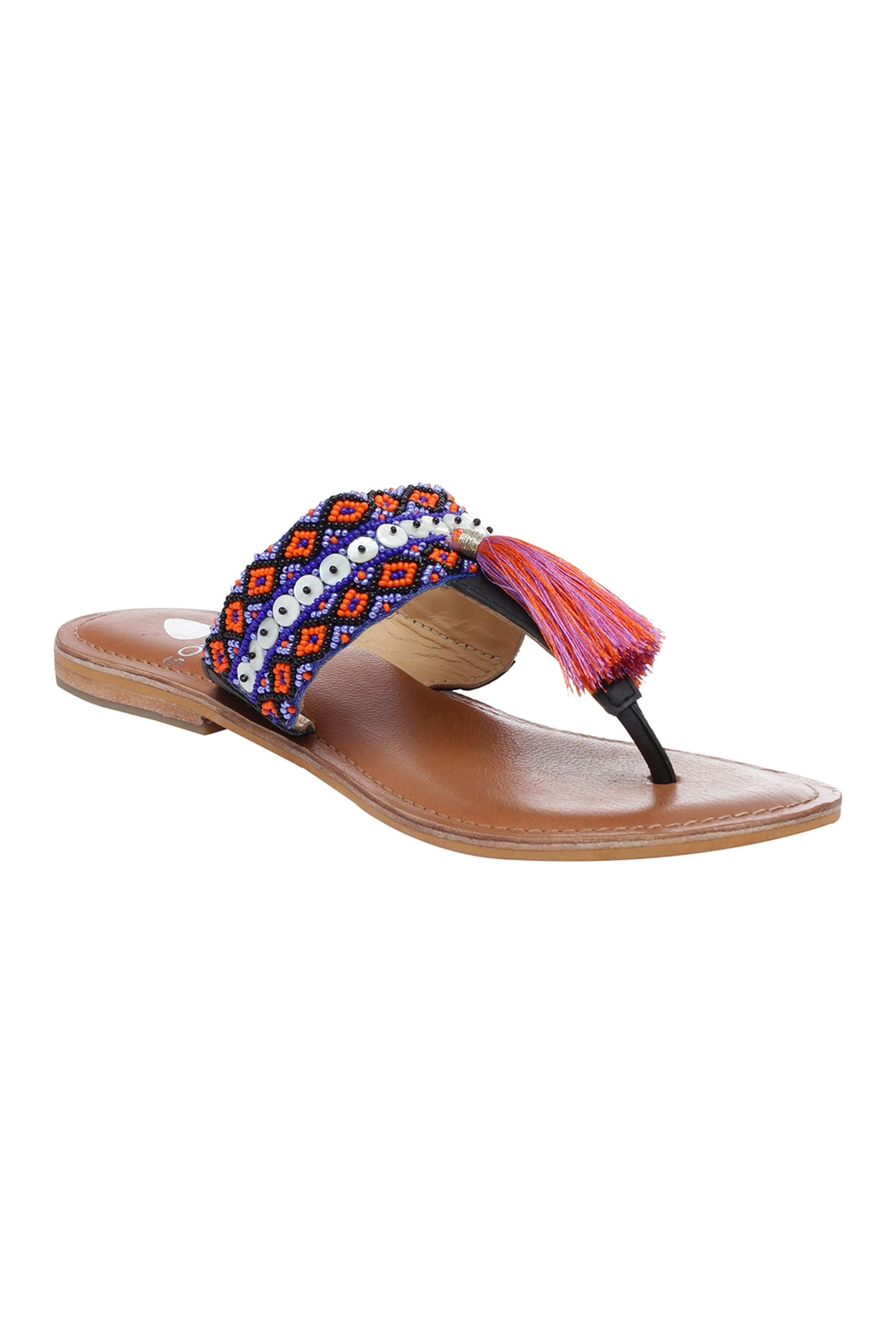 Buy Sole Fry Multi Color Embroidered T-strap Flat Sandals Online | Aza ...
