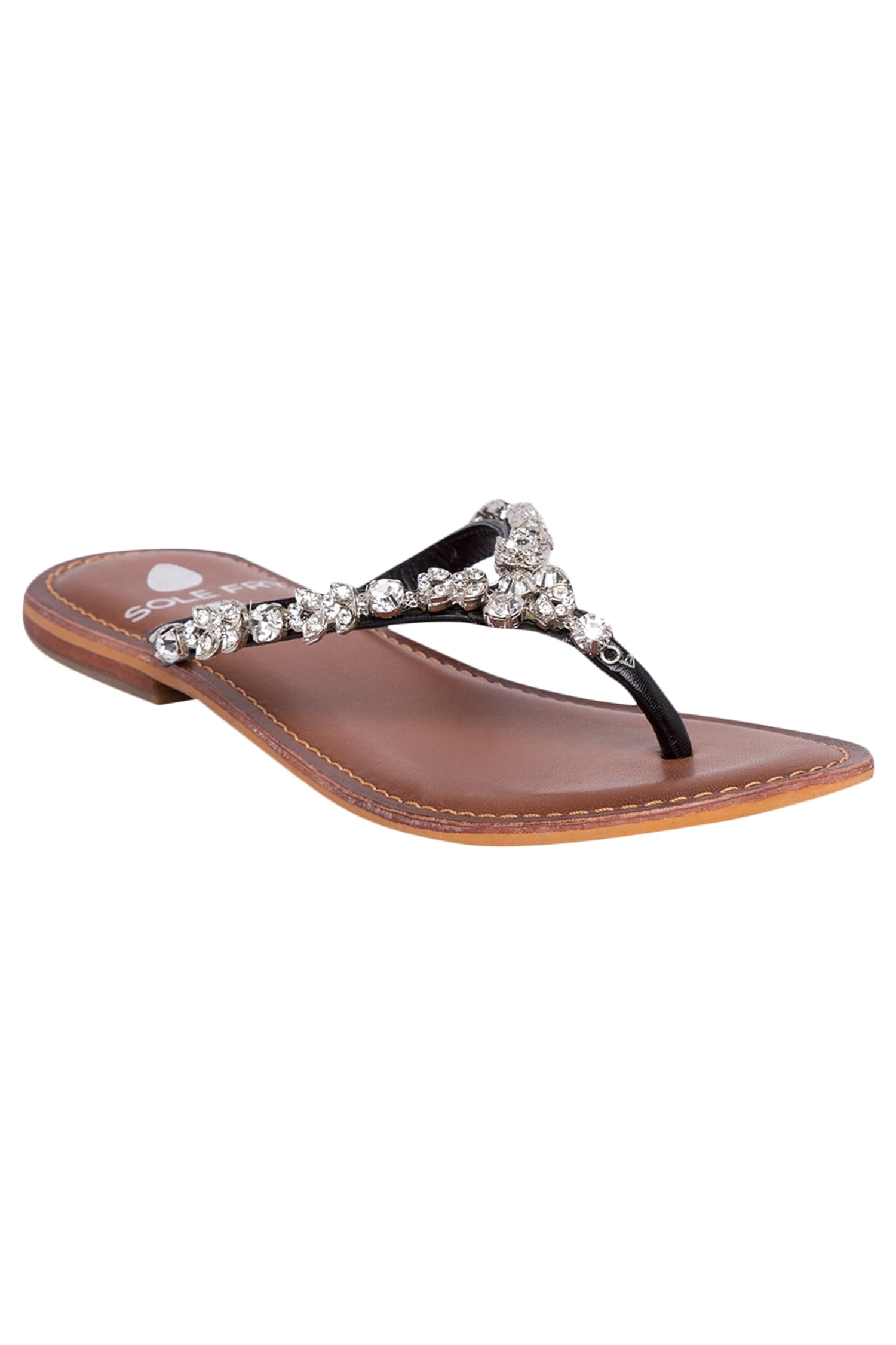 Buy Black Embellished Flat Sandals by Sole Fry Online at Aza Fashions.