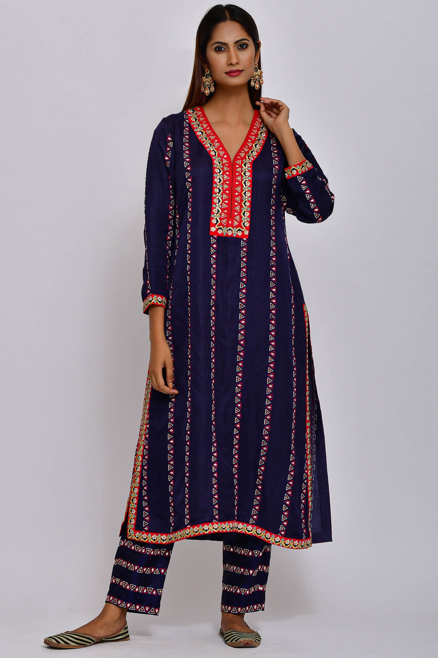 Buy Swati Vijaivargie Blue Linen Satin Kurta Set Online | Aza Fashions