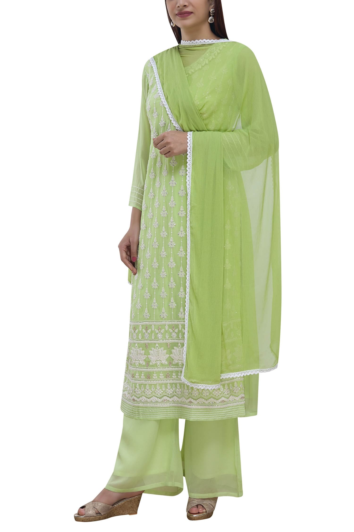 Buy Samyukta Singhania Green Georgette Embroidered Kurta Set Online ...