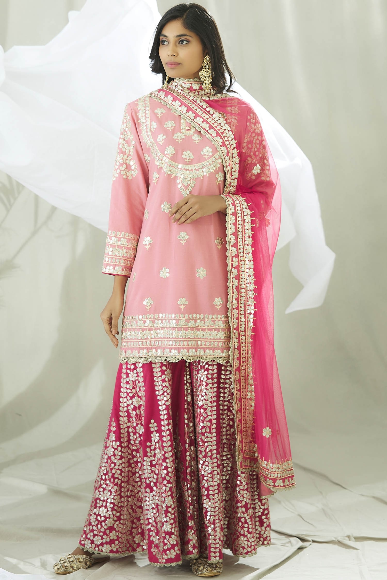 Buy Heena Kochhar Pink Chanderi Kurta Sharara Set Online | Aza Fashions