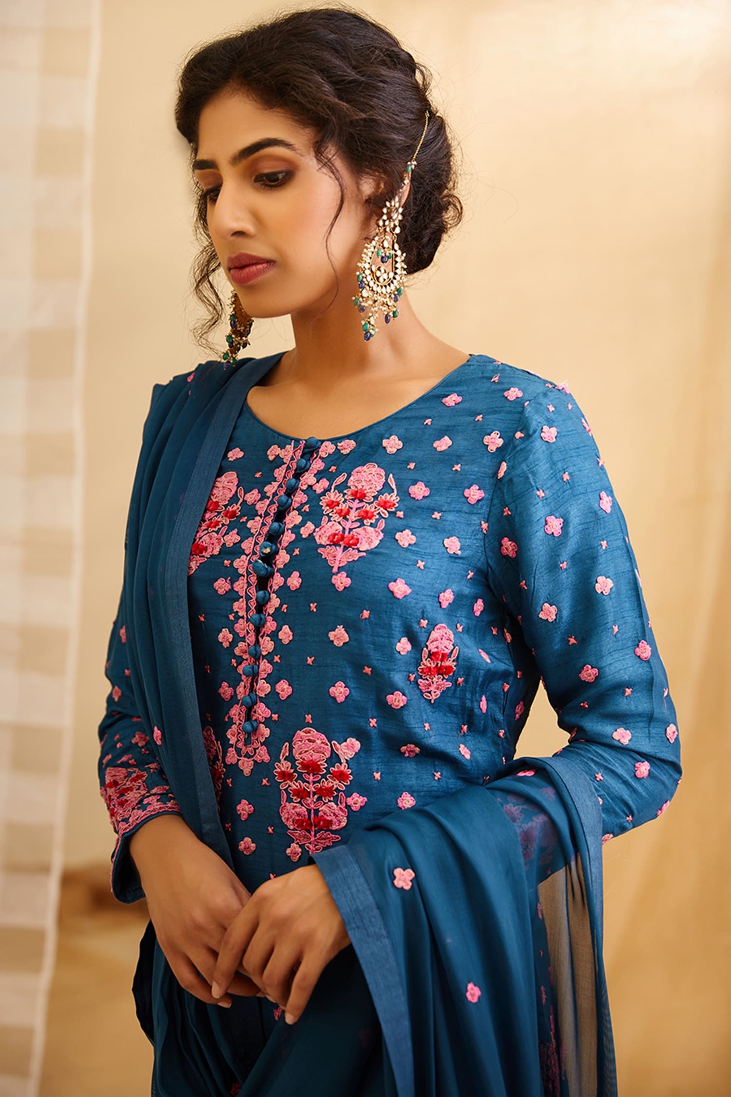 Buy Shyam Narayan Prasad Blue Silk Embroidered Kurta Set Online | Aza ...