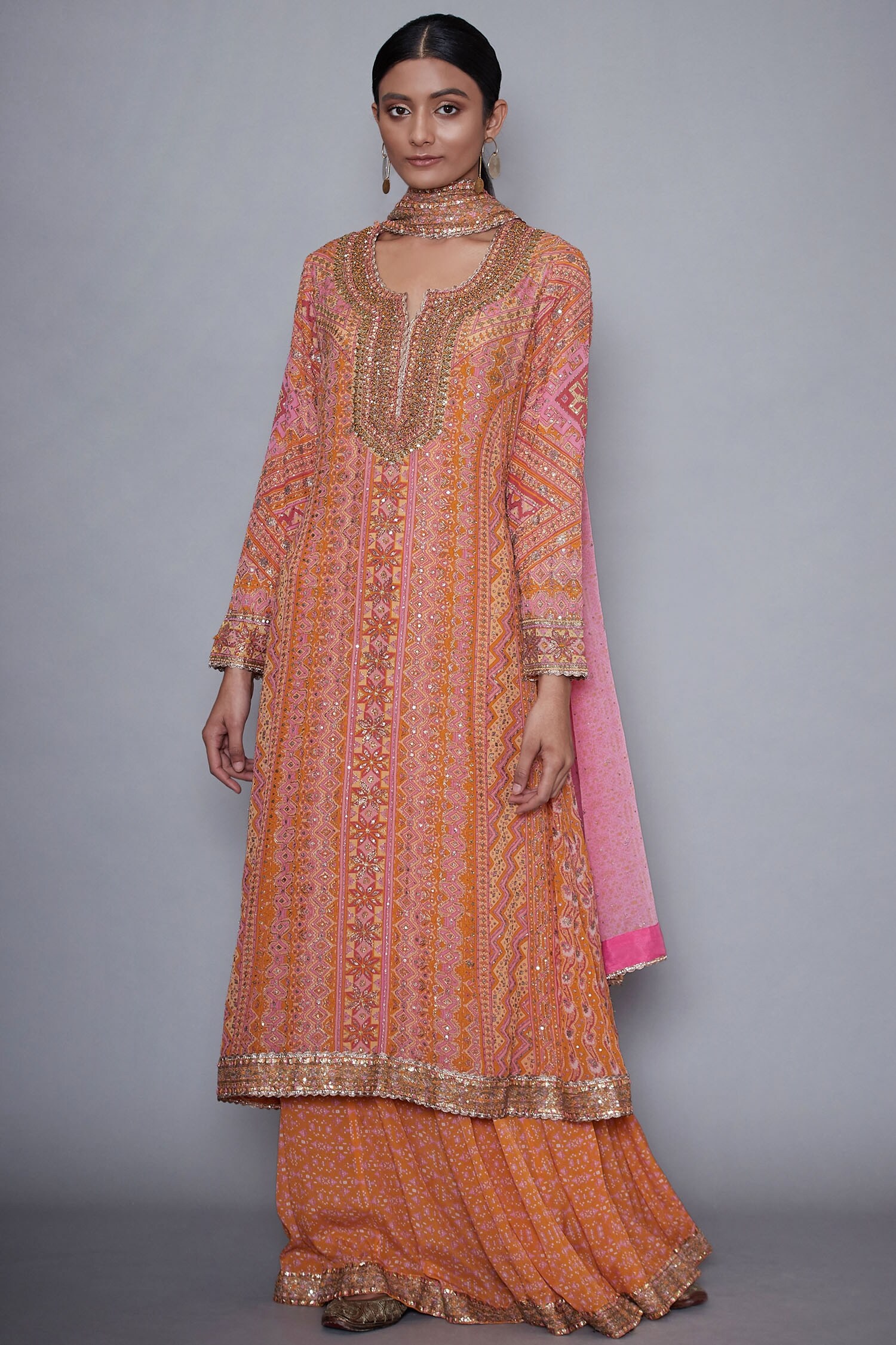 Buy RI.Ritu Kumar Yellow Silk Kurta Palazzo Set Online | Aza Fashions