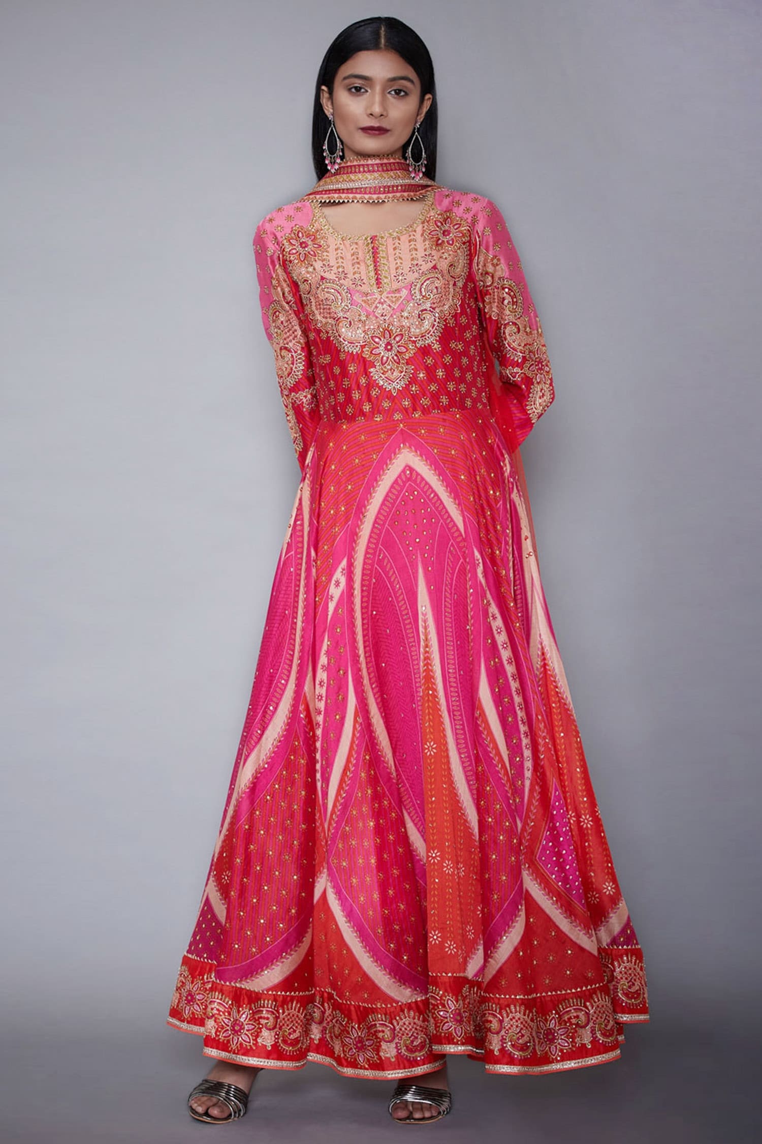 Buy RI.Ritu Kumar Pink Silk Chanderi Embroidered Anarkali Set Online ...