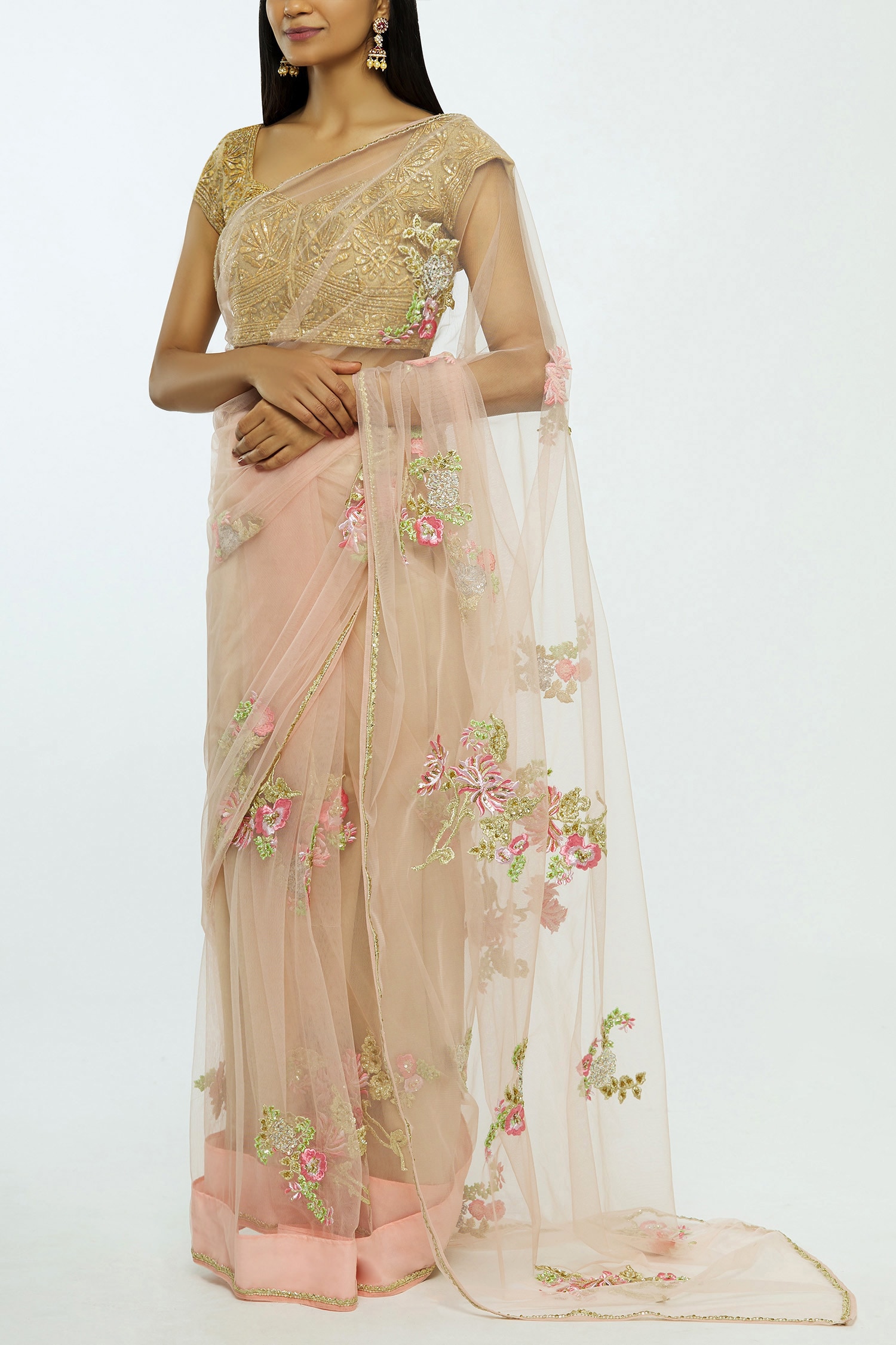 Buy Pink Embroidered Net Saree For Women By Bhairavi Jaikishan Online