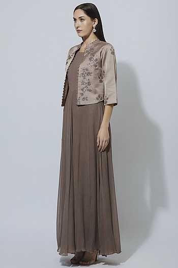 Buy Manasi Sengupta Brown Satin Muslin 
