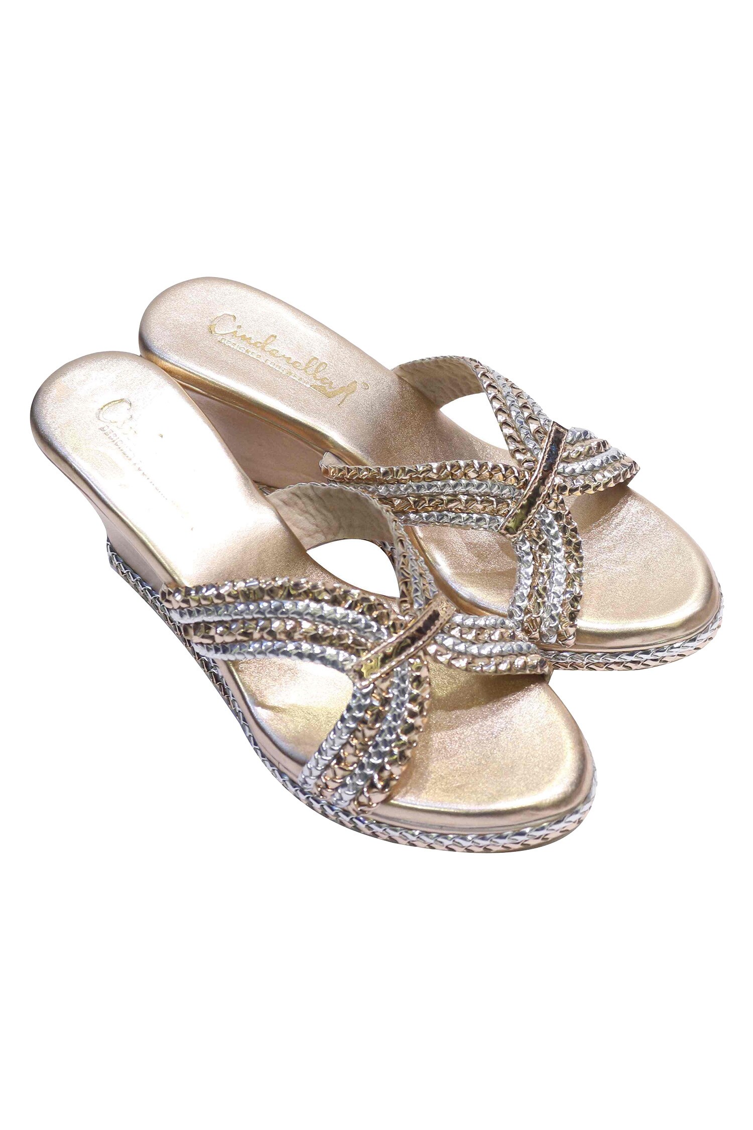 Buy Gold Braided Wedges by Cinderella by Heena Yusuf Online at Aza ...