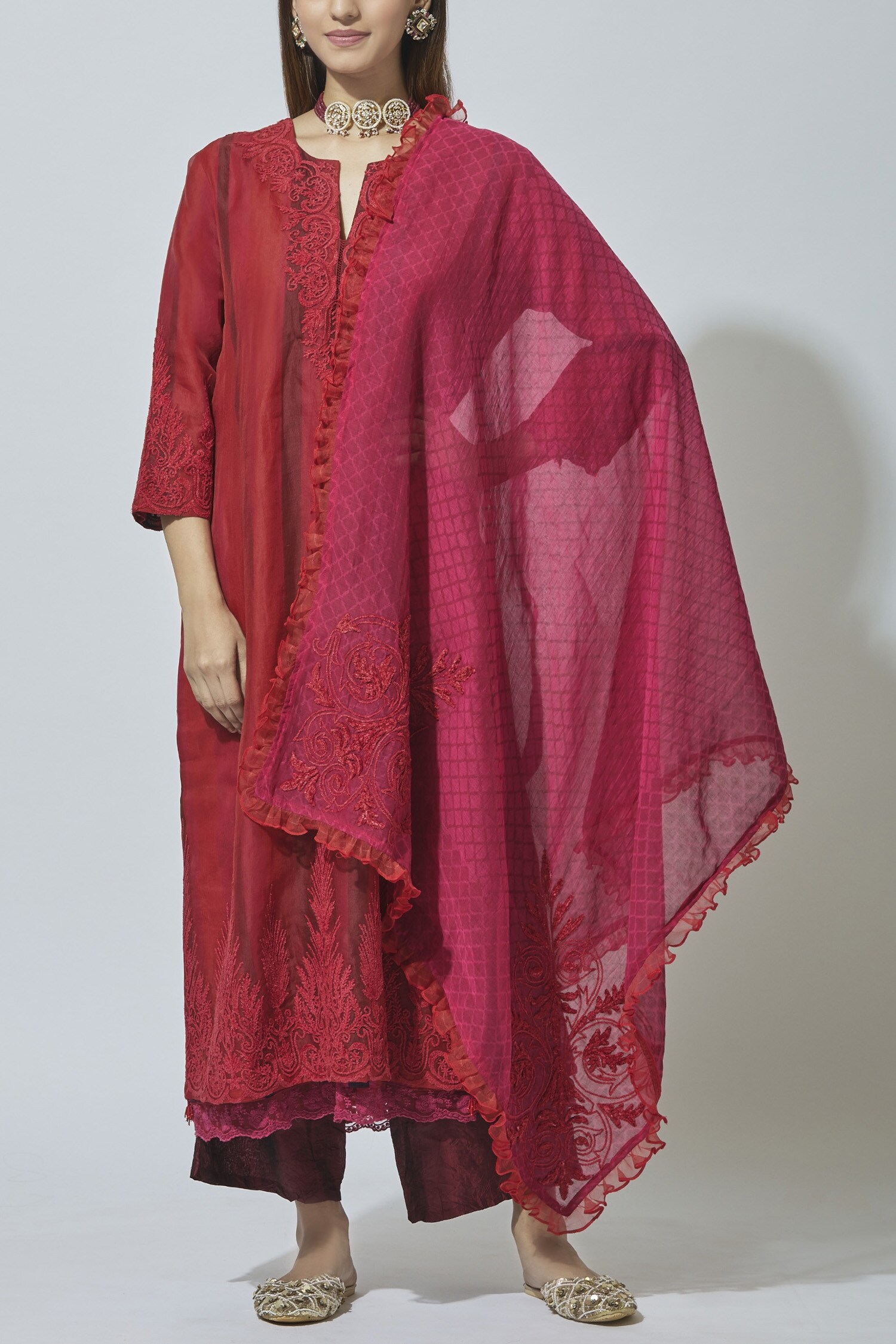 Buy Kora Kurta Organza Embroidered Kurta Palazzo Set Online Aza Fashions
