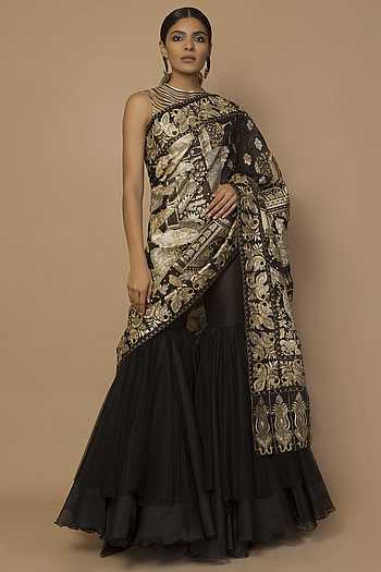 Black Organza Layered Sharara Pants 