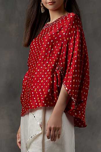 Buy Twenty Nine Red Gajji Silk Bandhani Top Online | Aza Fashions
