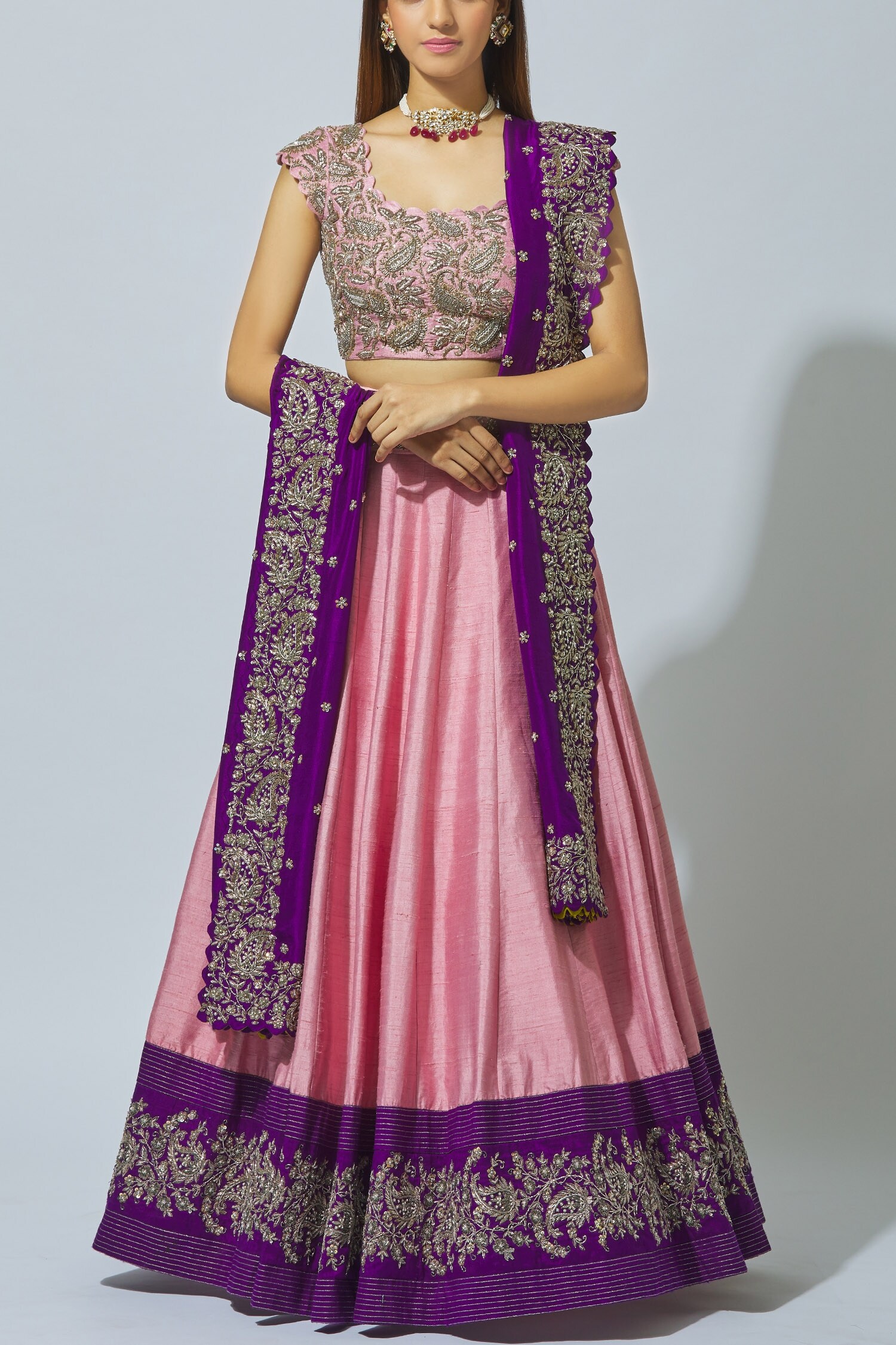 Buy Mrunalini Rao Pink Silk Lehenga Set Online | Aza Fashions