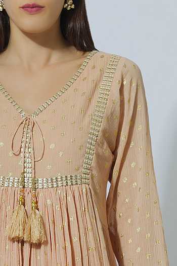 Women Liva Purple Foil Print Kurta