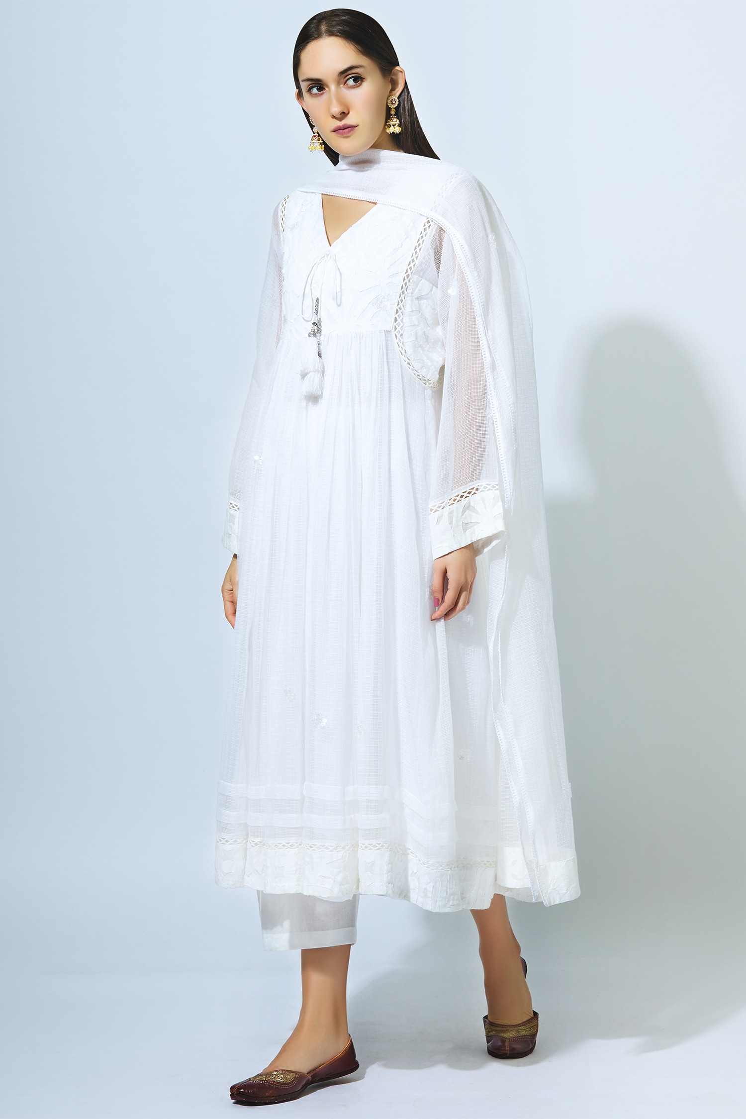 white anarkali plain