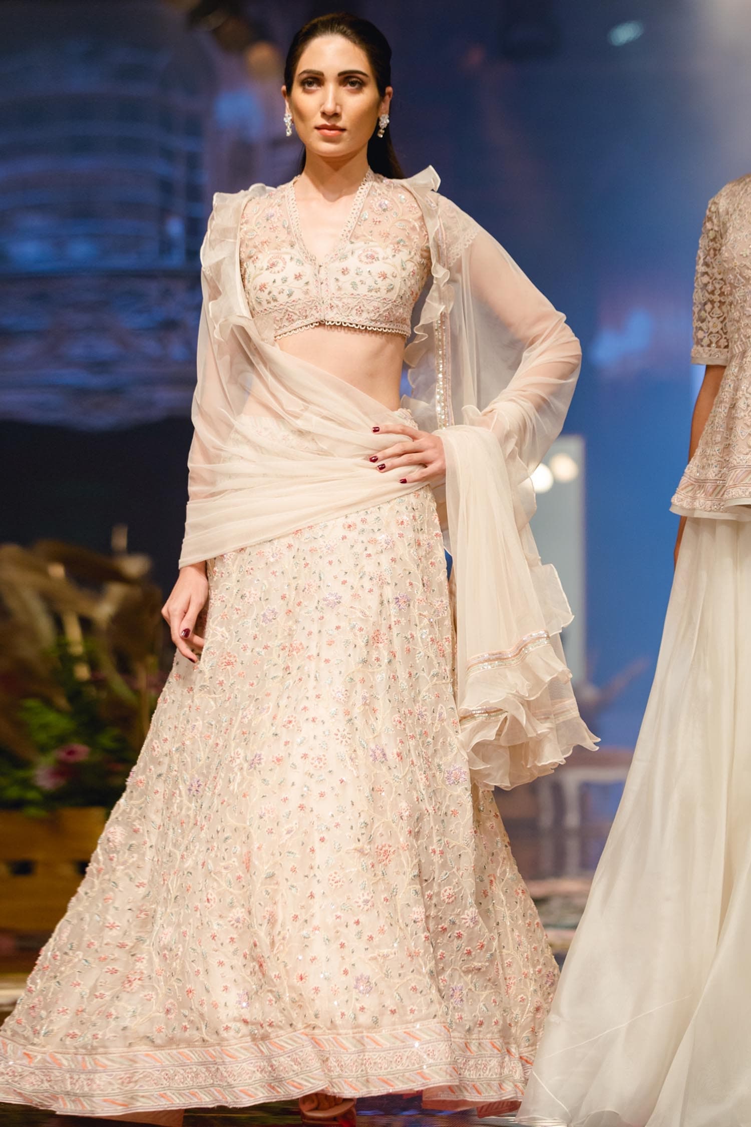 Buy Ridhi Mehra Off White Net Embroidered Lehenga Set Online | Aza Fashions