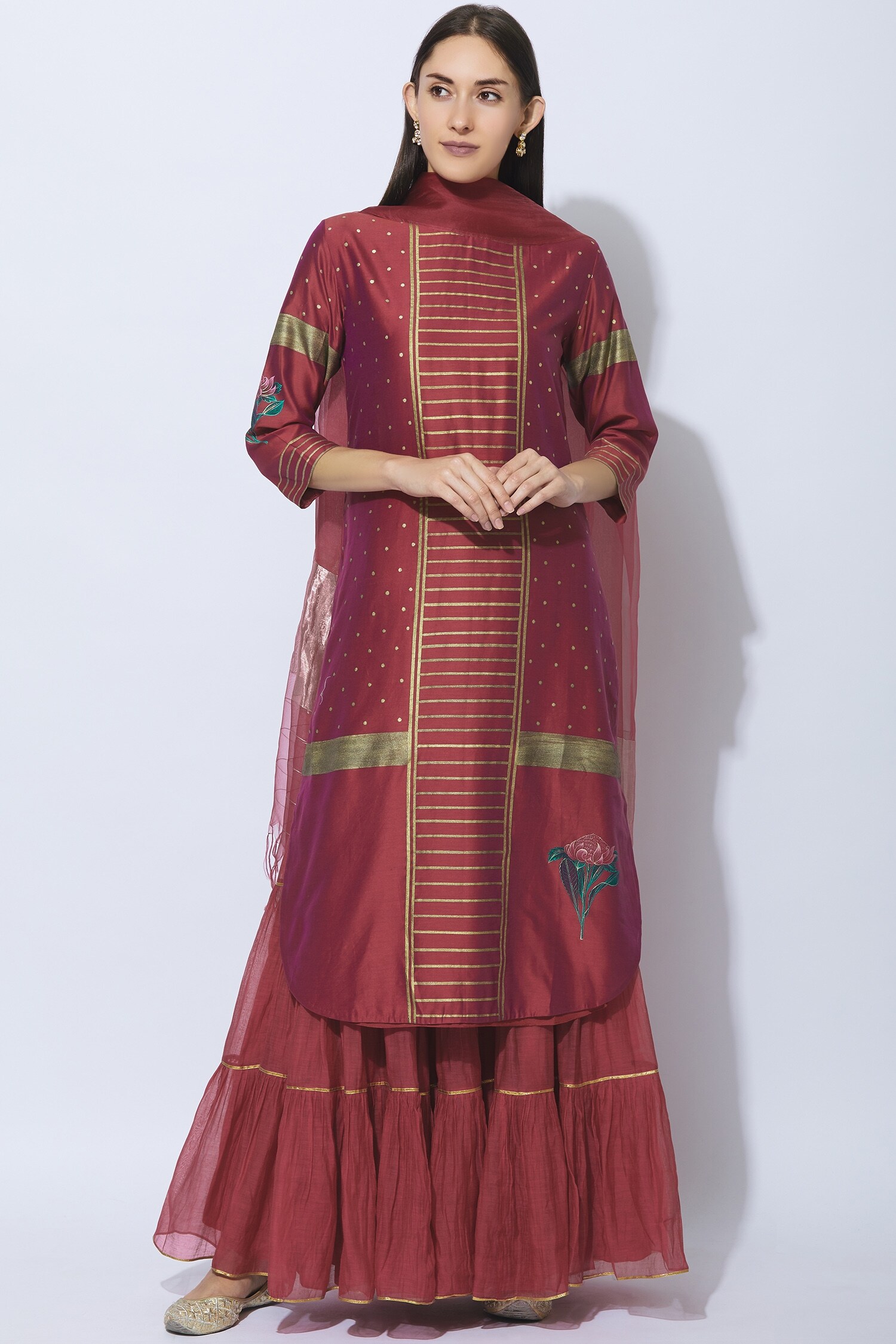 long kurta with sharara suit