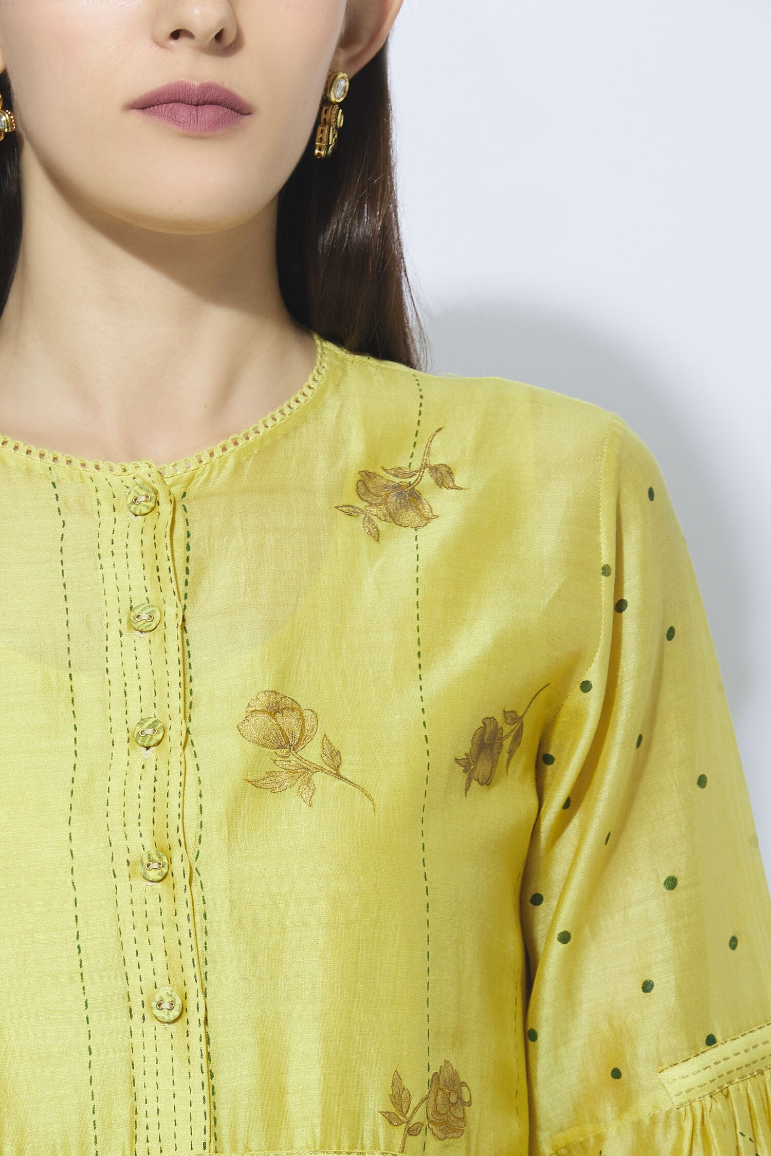Buy Neeta Bhargava Yellow Silk Hand Painted Kurta Set Online | Aza Fashions