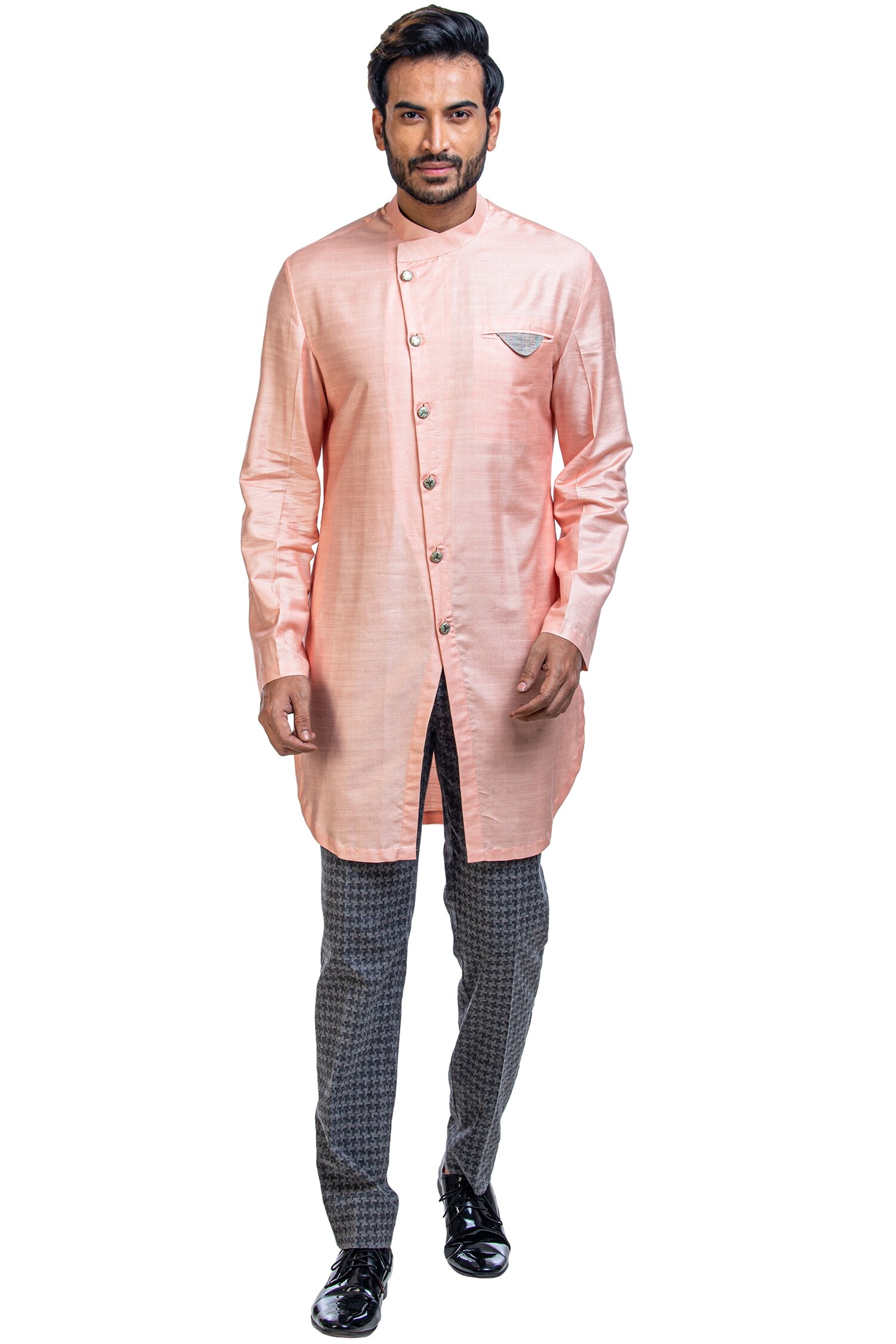 Buy Poonam Kasera Pink Moonga Silk Plain Kurta Set Online | Aza Fashions