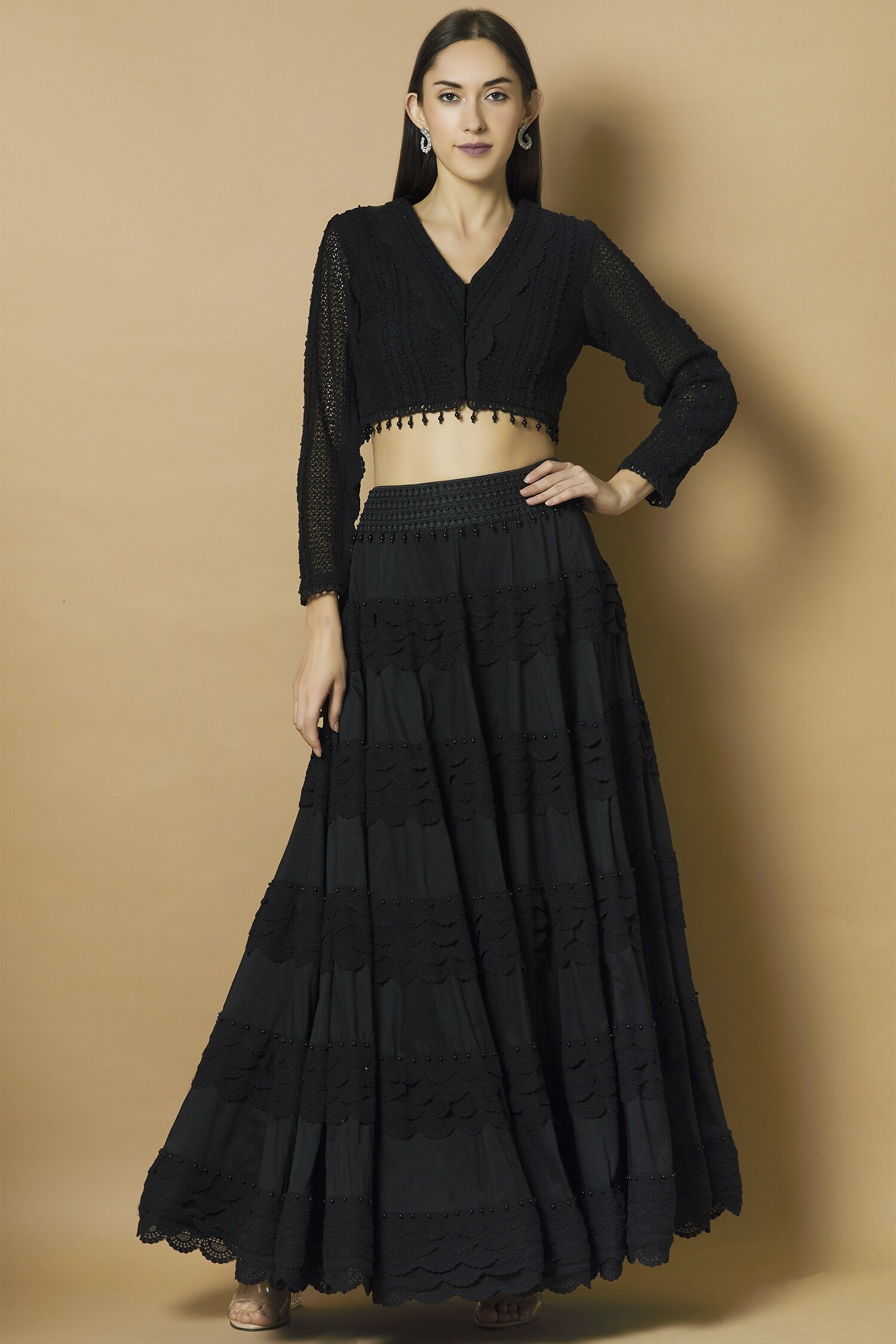 Black long shop skirt matching top