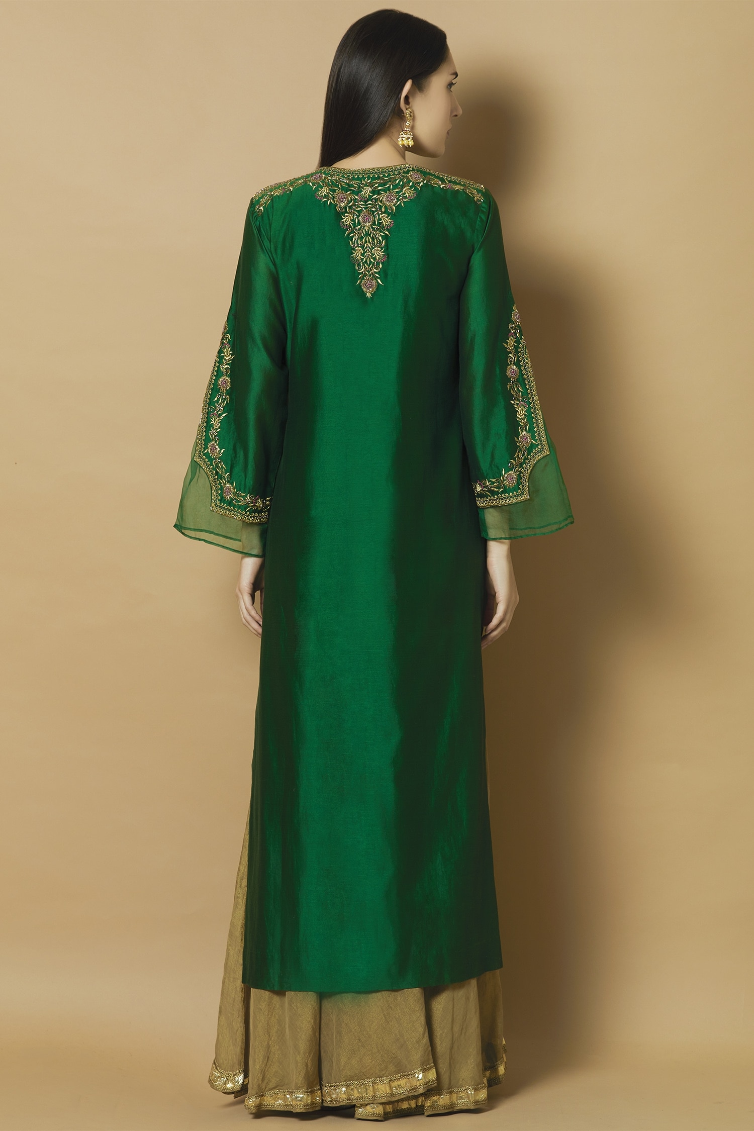 Buy Aekatri Green Chanderi Silk Kurta Sharara Set Online | Aza Fashions