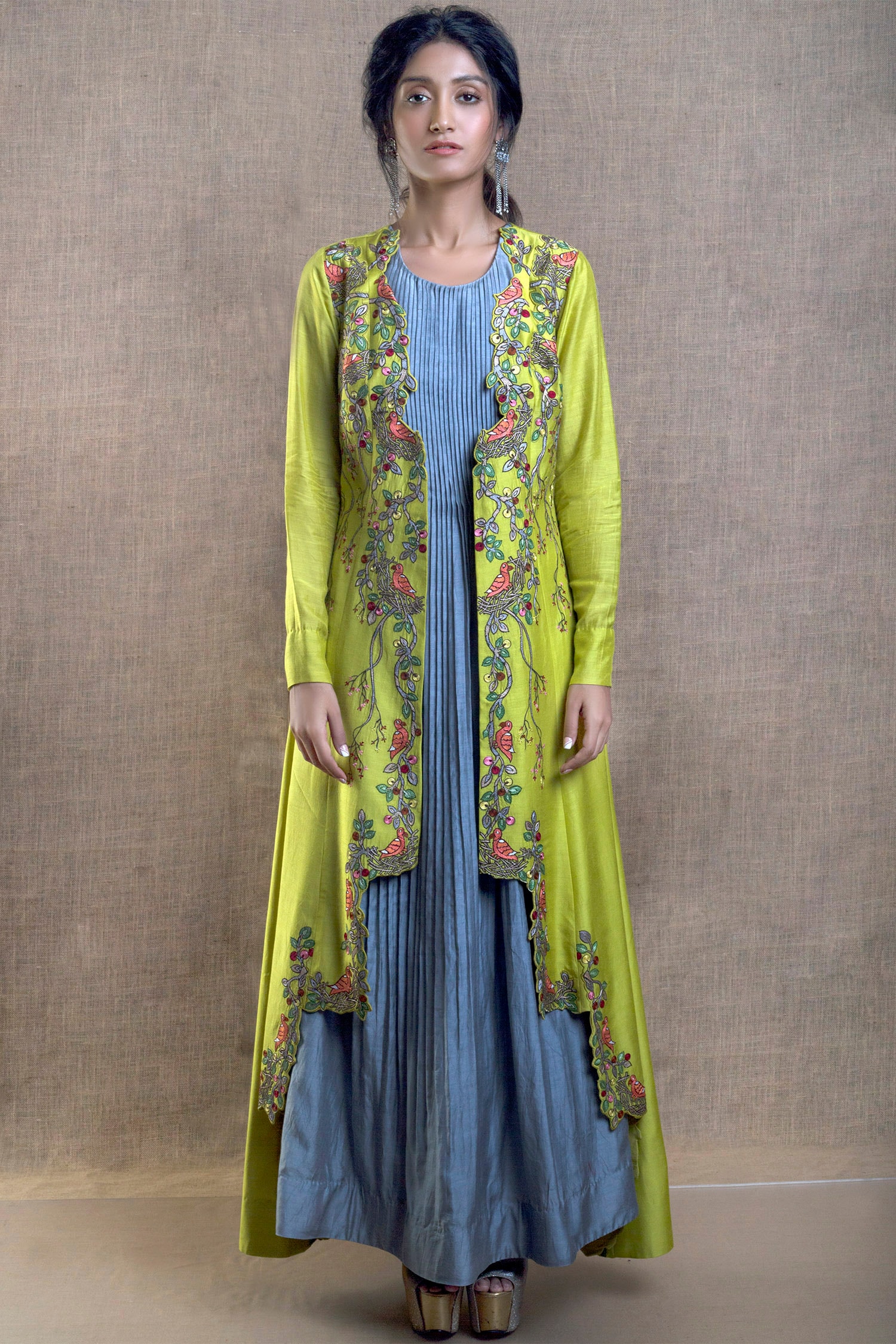 Embroidered Grey Long Jacket Dress, Full Sleeves at Rs 1500/piece in  Dehradun