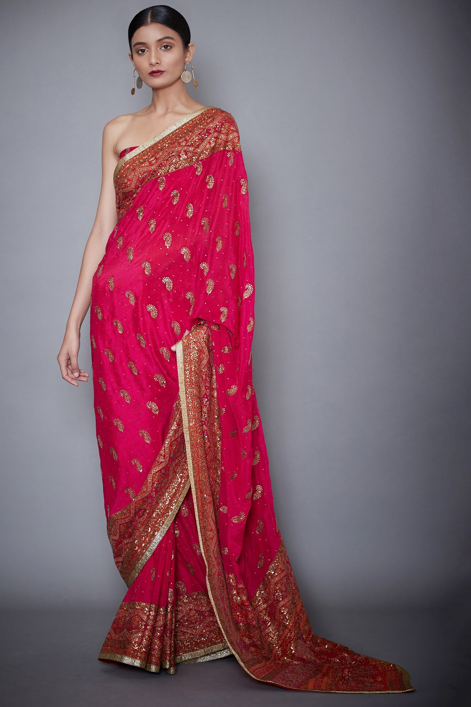 Buy Riritu Kumar Pink Silk Chinon Embroidered Saree With Unstitched Blouse Online Aza Fashions 9277