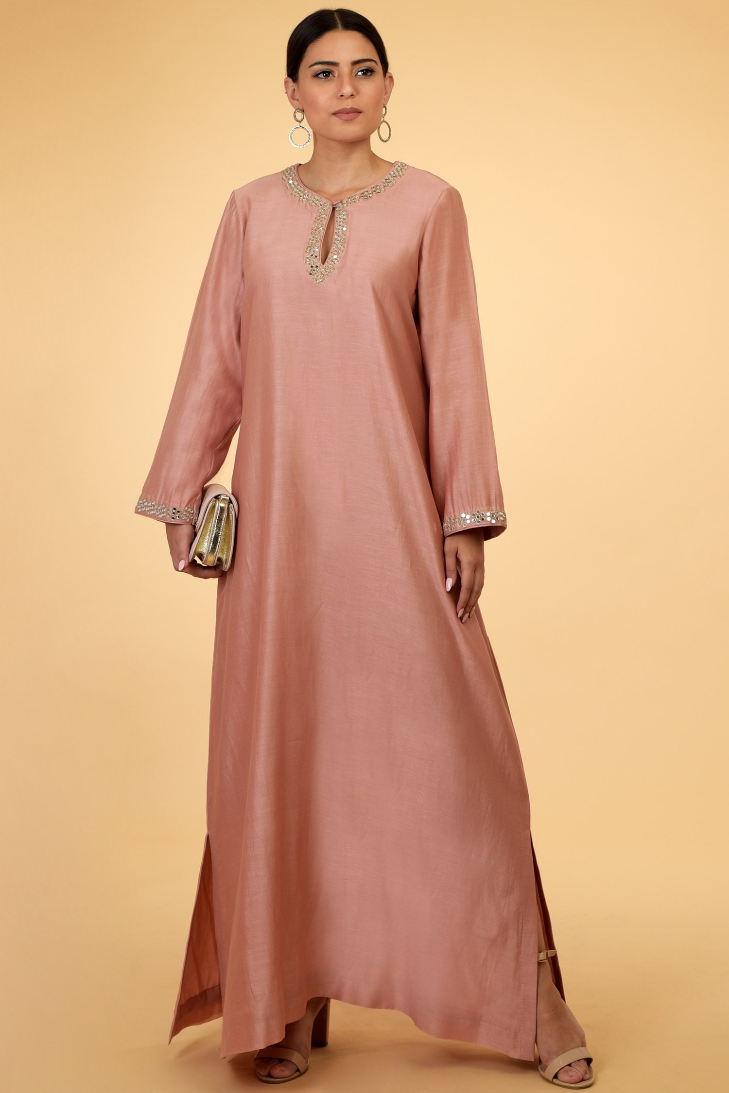 Buy Talking Threads Pink Chanderi Kaftan Online | Aza Fashions