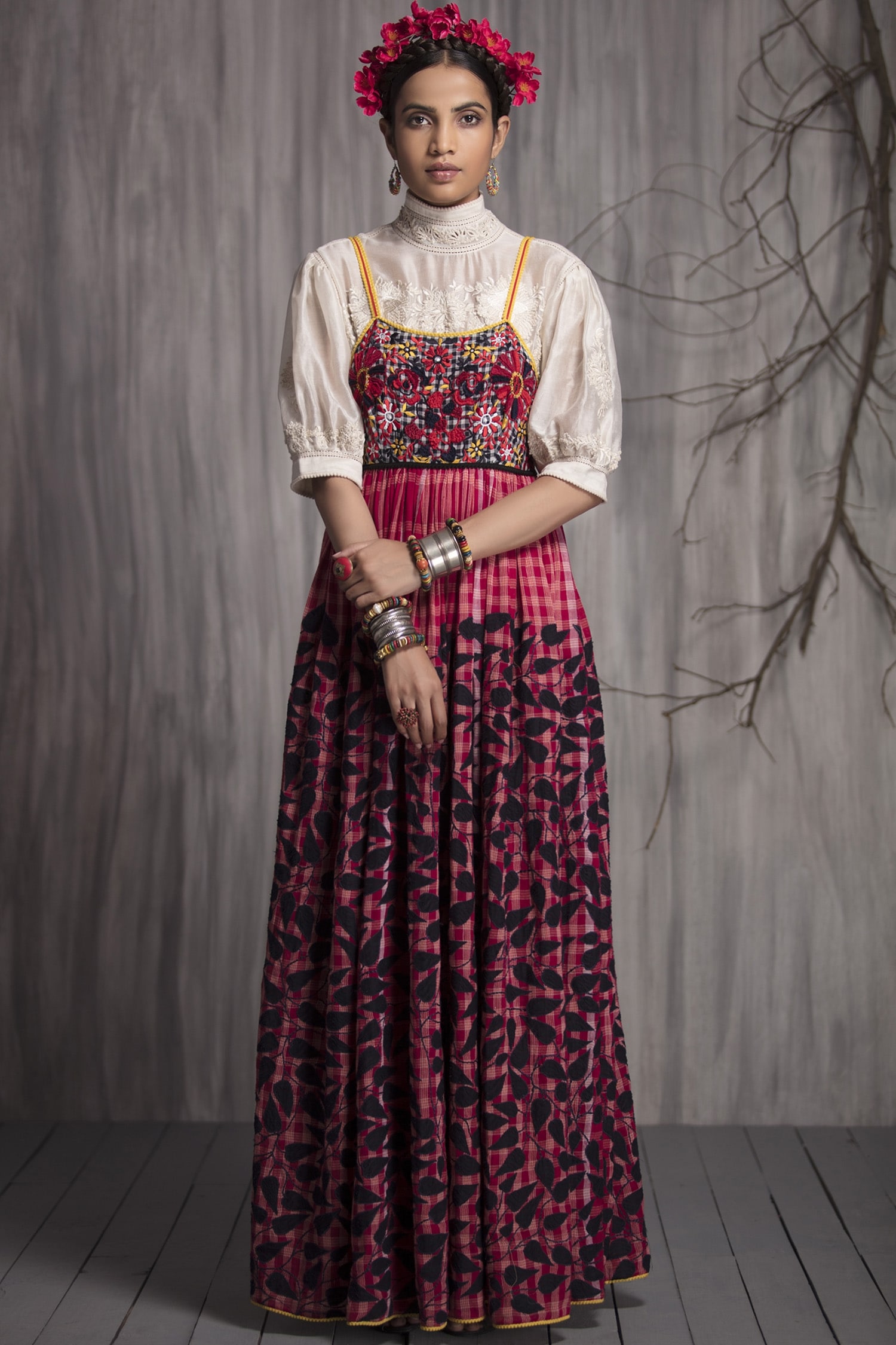 Buy Red Cotton Square Neck Embroidered Maxi Dress For Women by Payal ...