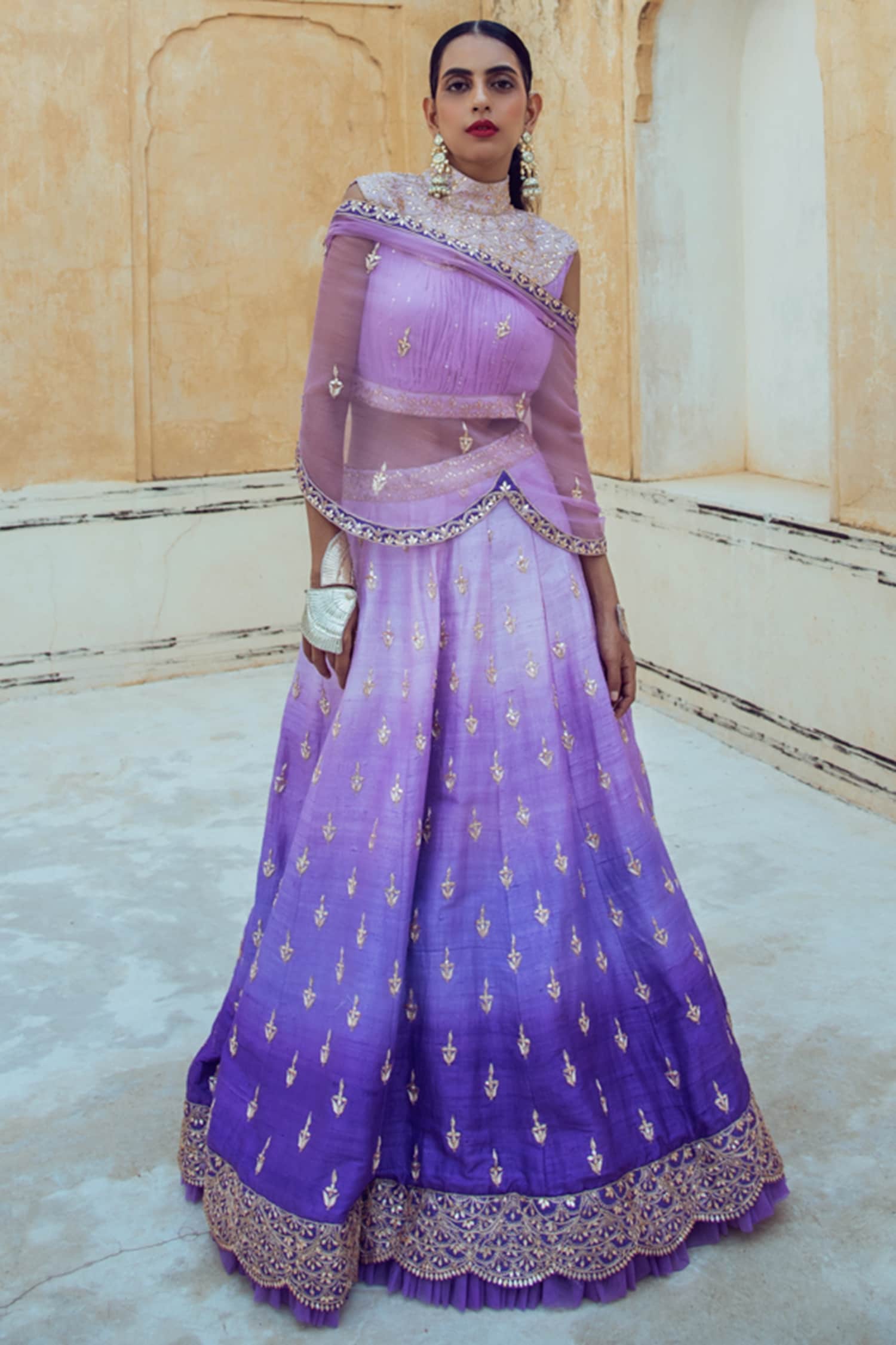 Buy Pallavi Jaipur Purple Blouse Chiffon Embroidered Ombre Lehenga
