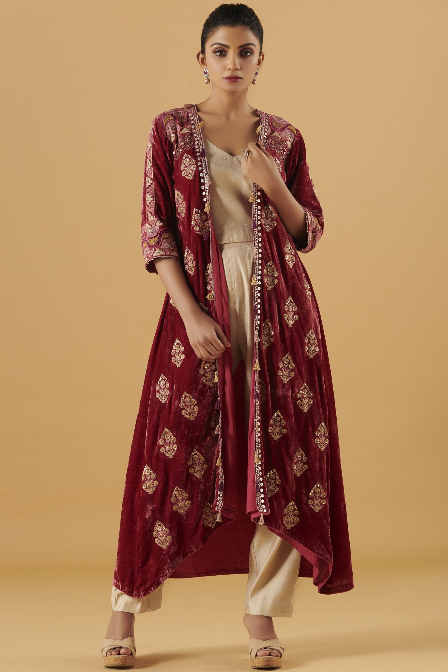 Buy Aditi Somani Pink Embroidered Velvet Jacket Online | Aza Fashions