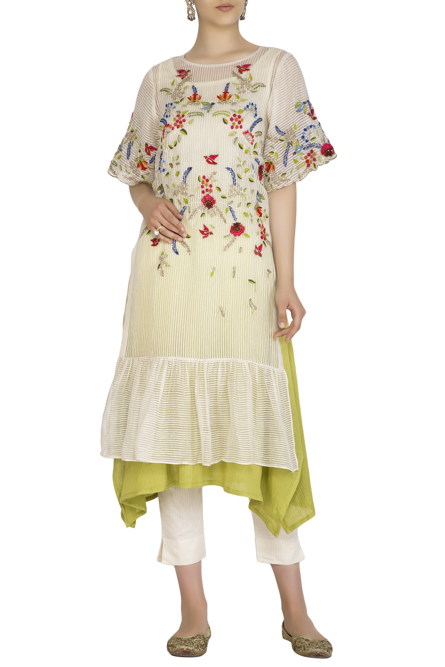 Buy Priyanka Jain White Chanderi Kurta Set Online | Aza Fashions