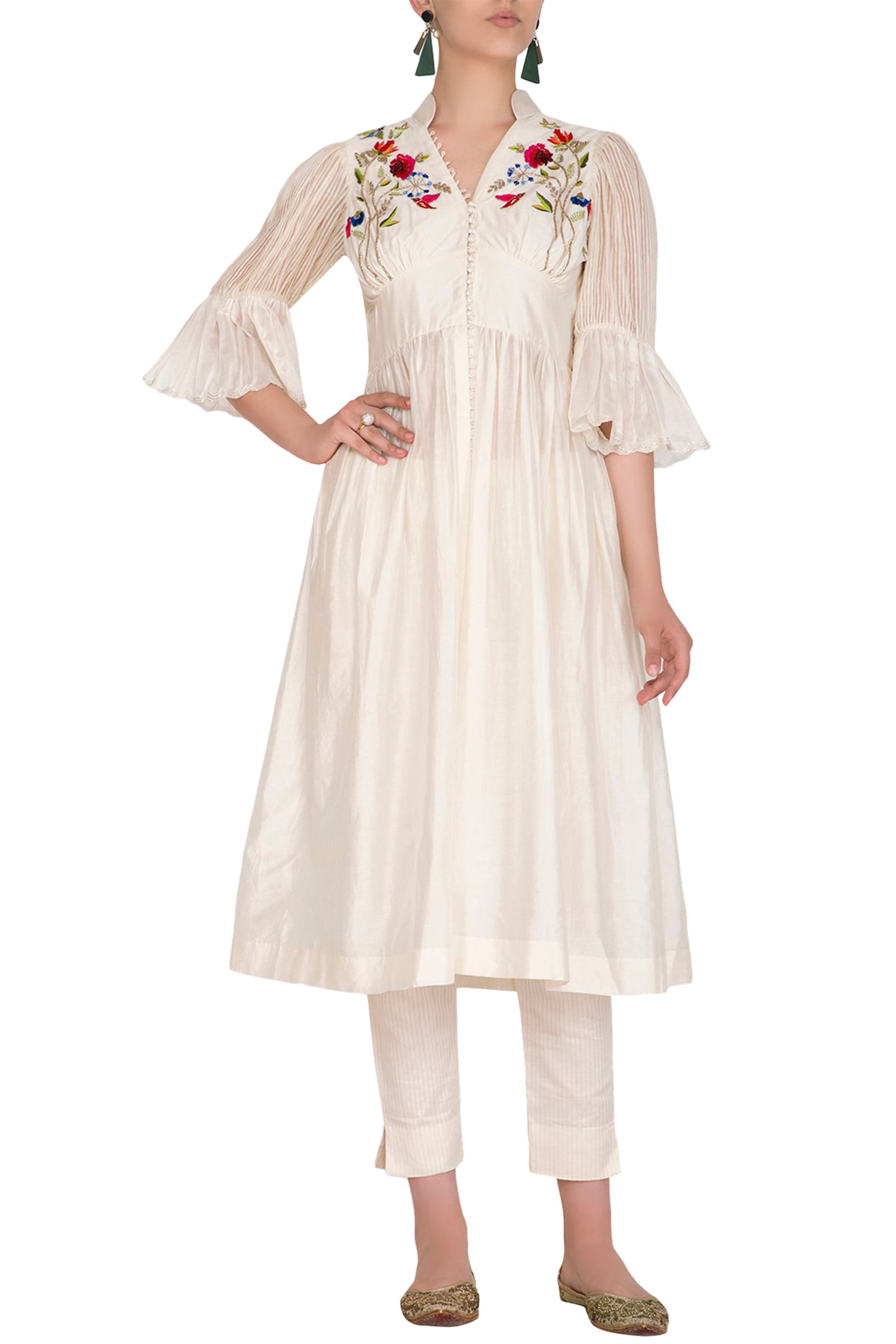 Buy Priyanka Jain White Chanderi Embroidered Kurta Set Online | Aza ...