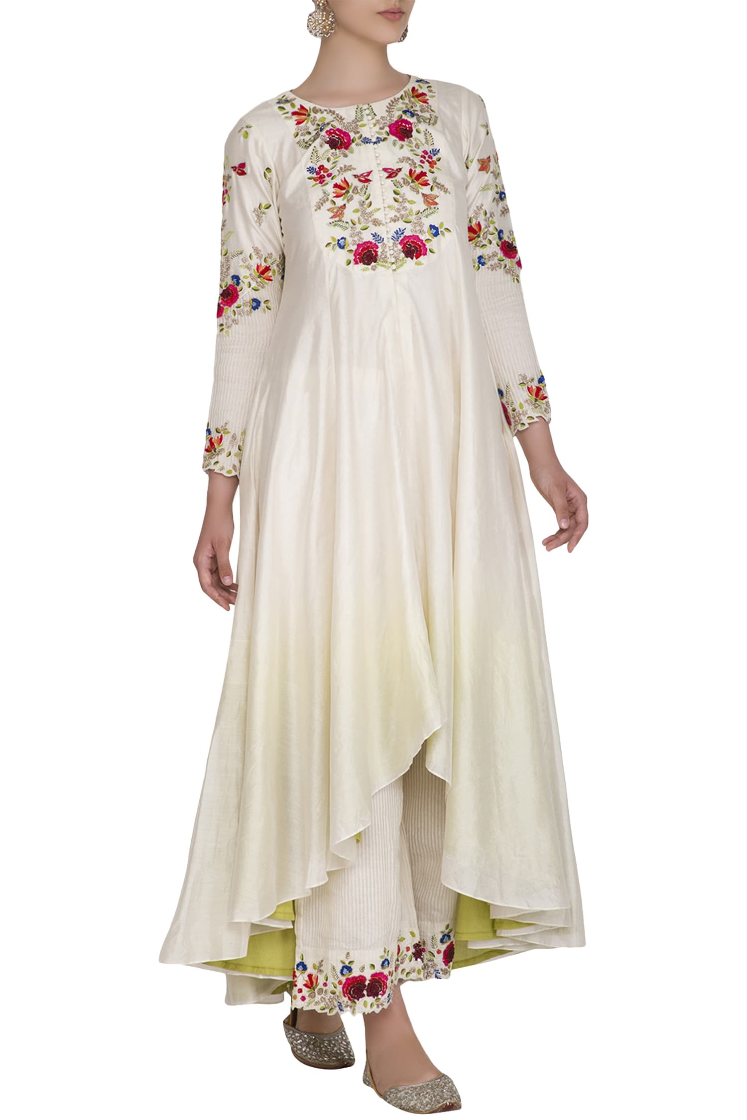 Buy Priyanka Jain White Chanderi Embroidered Kurta Set Online | Aza ...