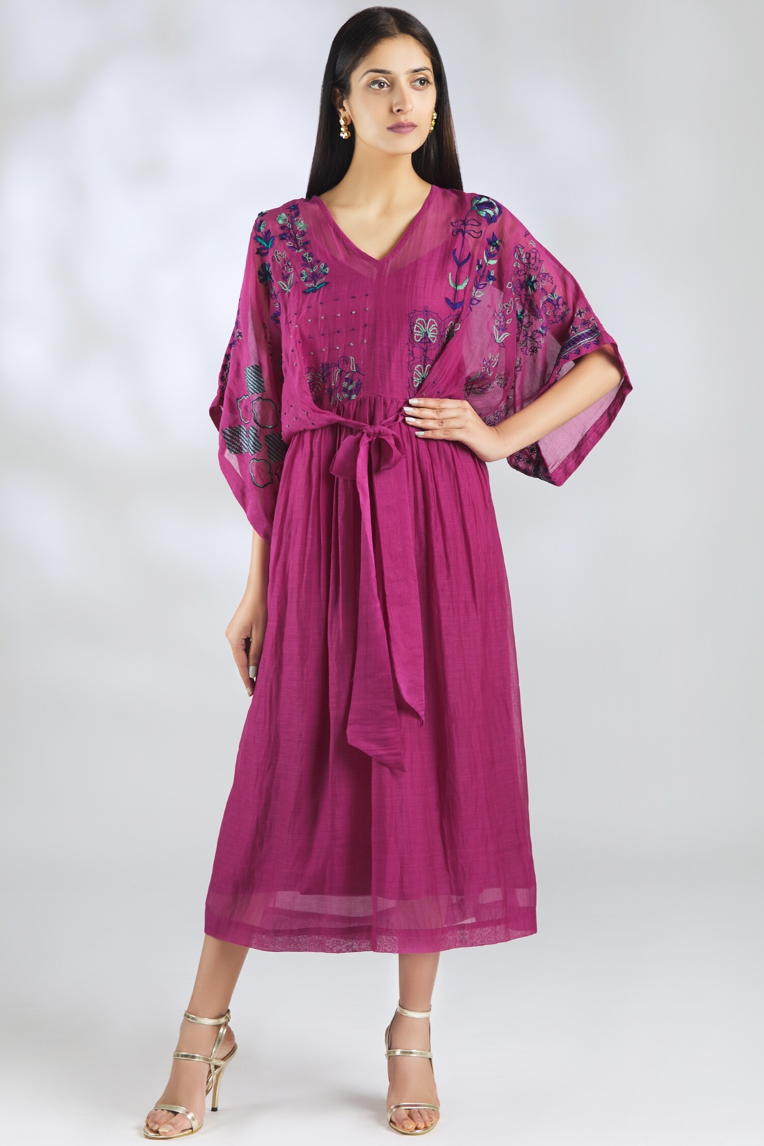 Buy Half Full Curve Pink Handloom Chanderi Midi Dress Online | Aza Fashions