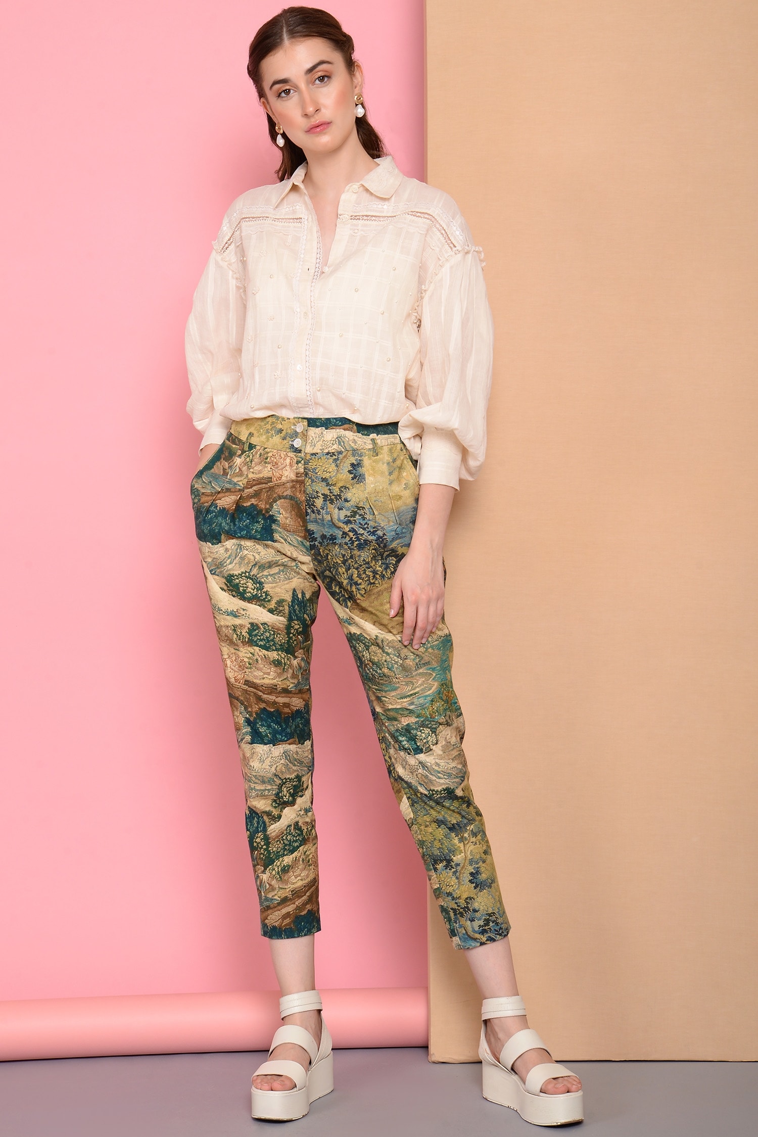 Sahil Kochhar - Multi Color Cotton Satin Printed Pants For Women