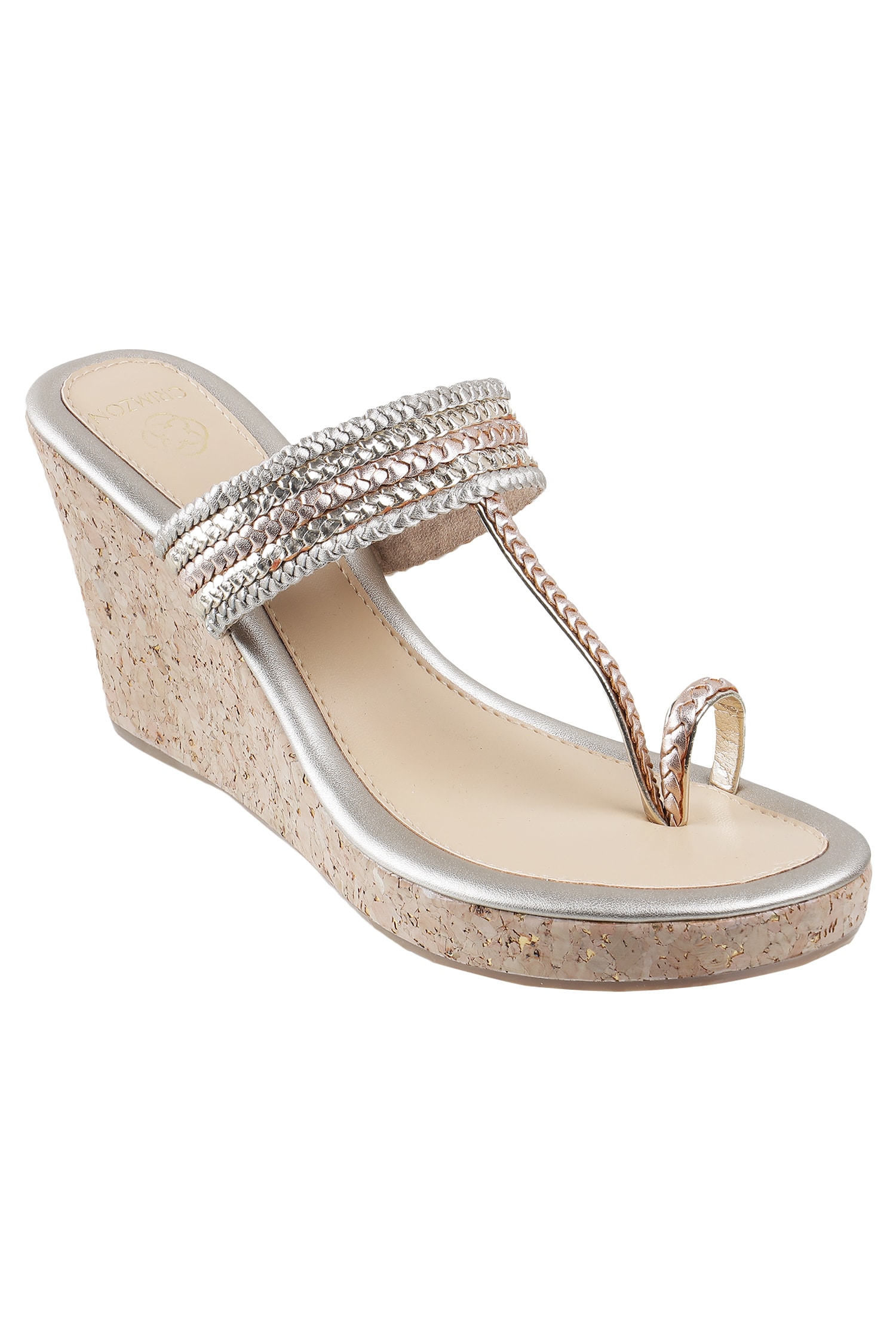 Buy Silver Kolhapuri Braided Wedges by Crimzon Online at Aza Fashions.