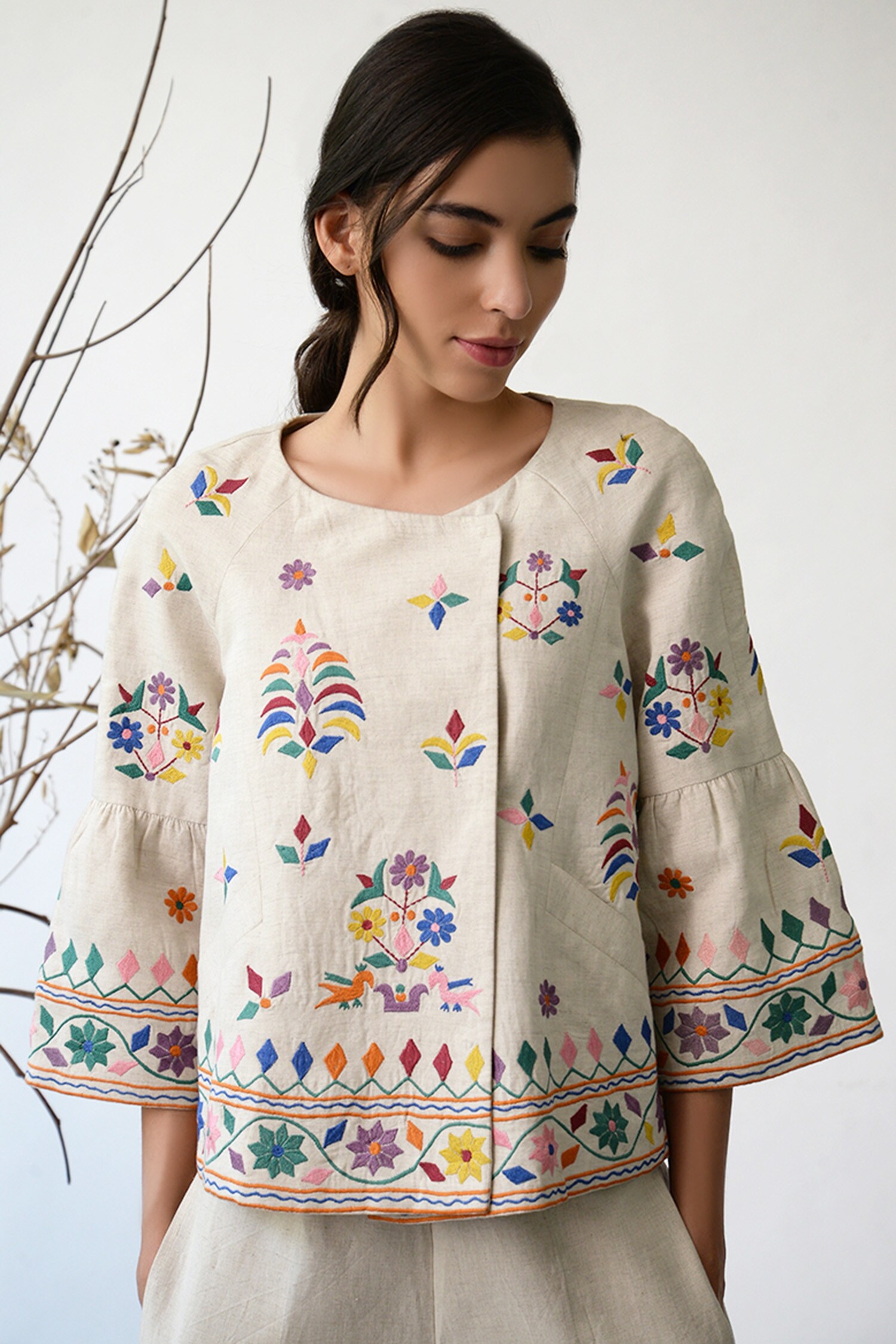 Buy Umbar Cotton Linen Embroidered Jacket Online Aza Fashions