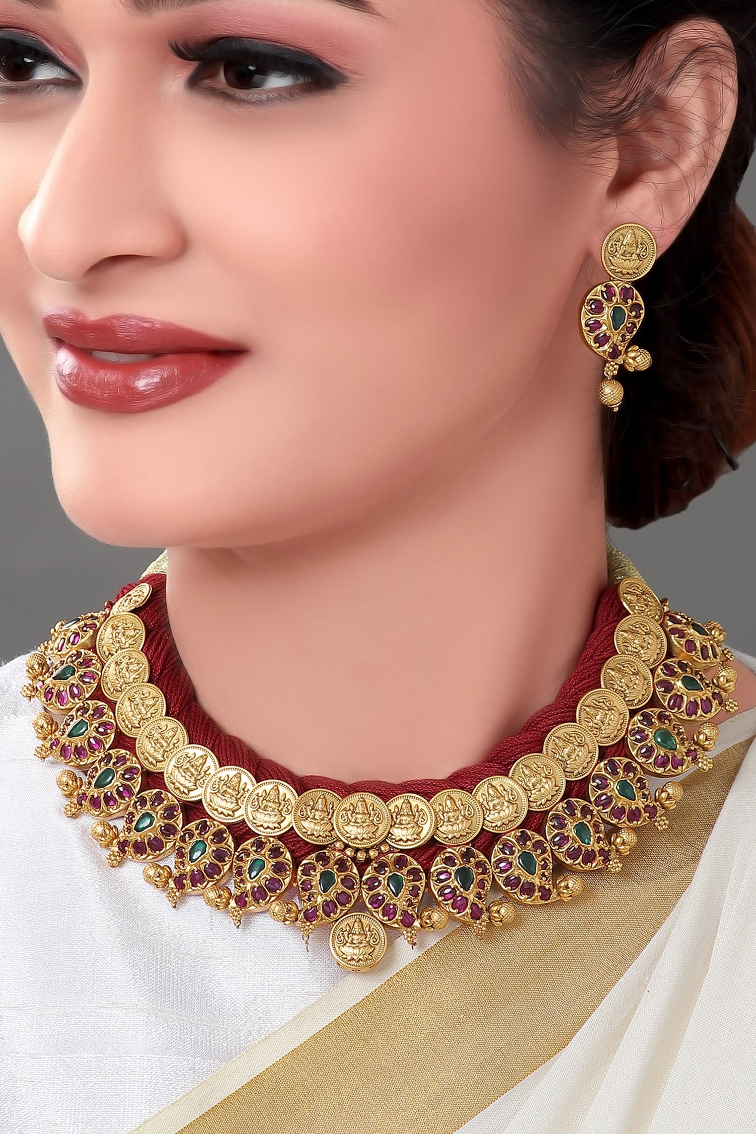 Buy Joules by Radhika Antique Temple Jewellery Set Online | Aza Fashions