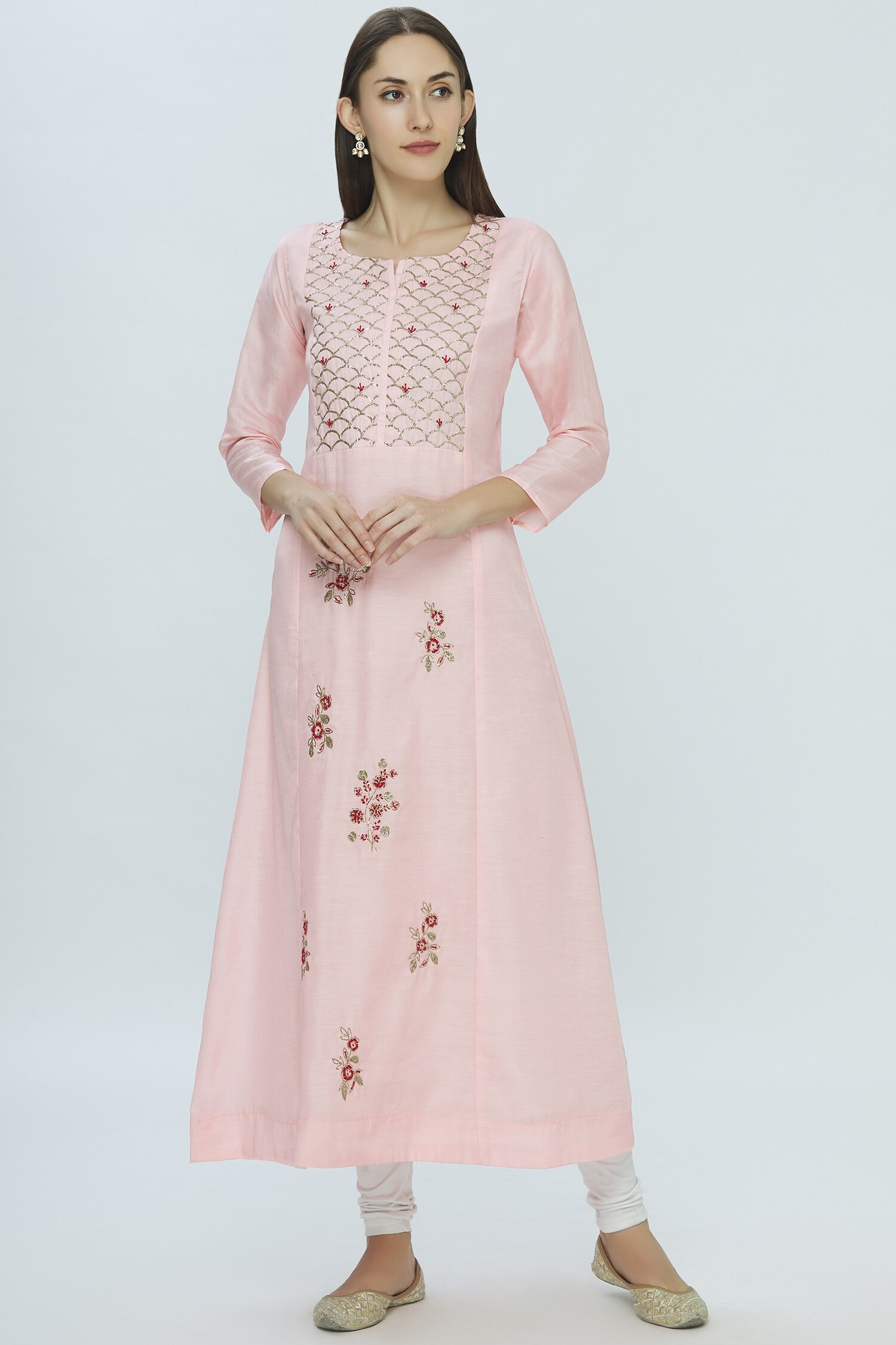 Buy Nazaakat by Samara Singh Pink Art Silk Embellished Kurta Online