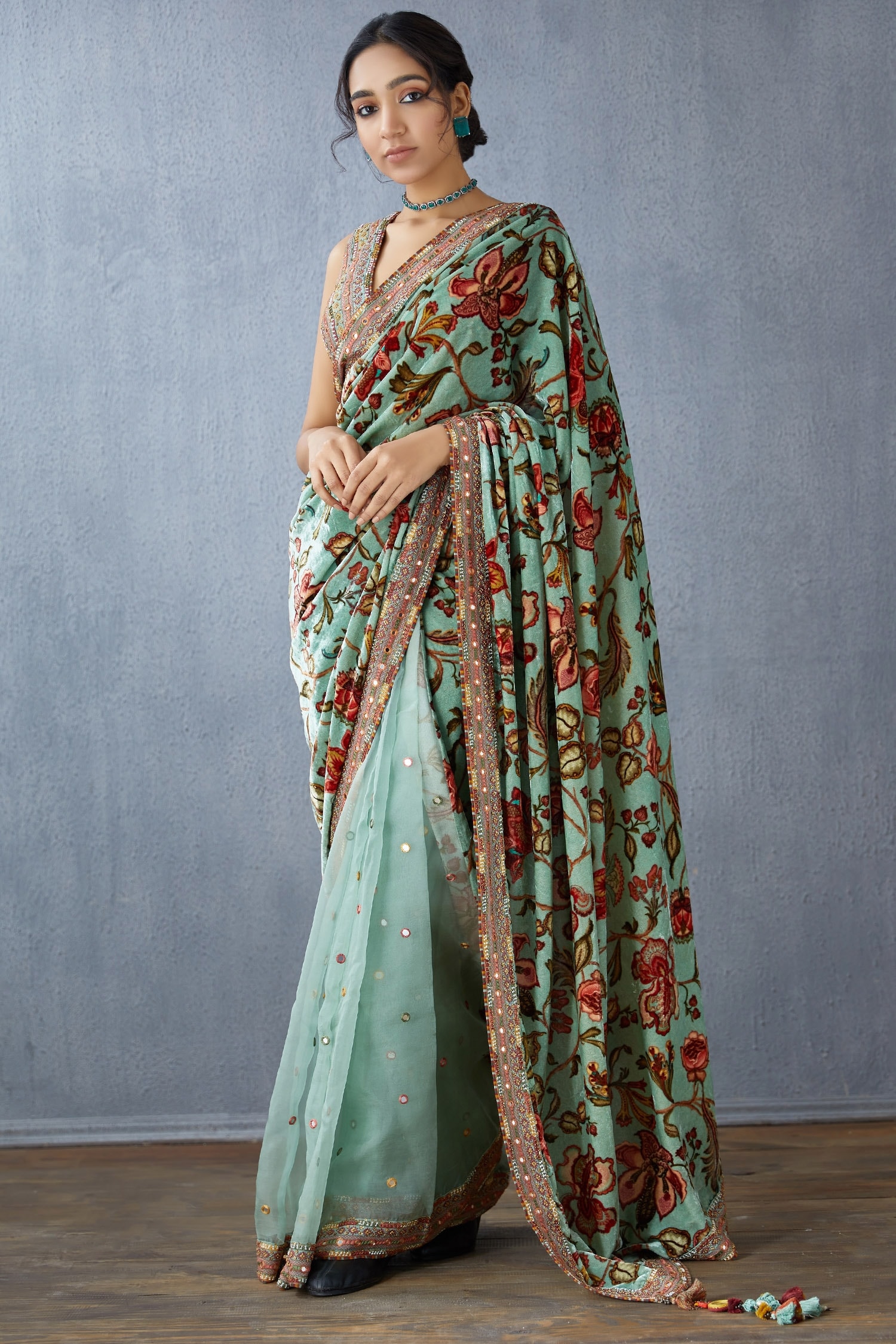 Buy Torani Blue Floral Print Saree Online | Aza Fashions