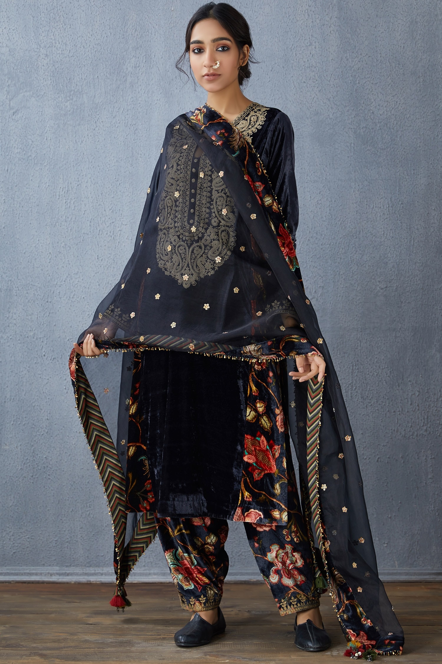 velvet gown with dupatta