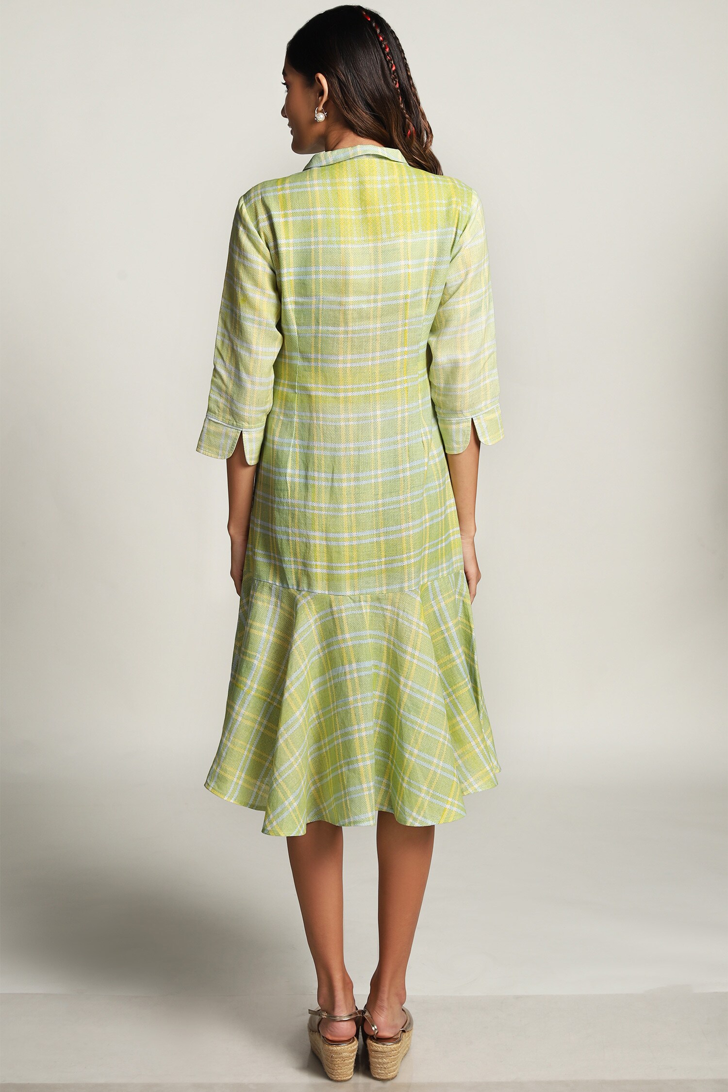 Buy Kaveri Green Linen Midi Dress Online Aza Fashions